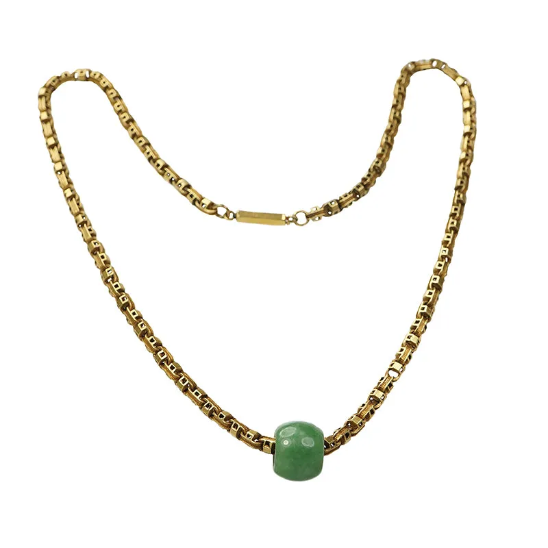 Recycled Necklace of 15k Yellow Gold and Jade
