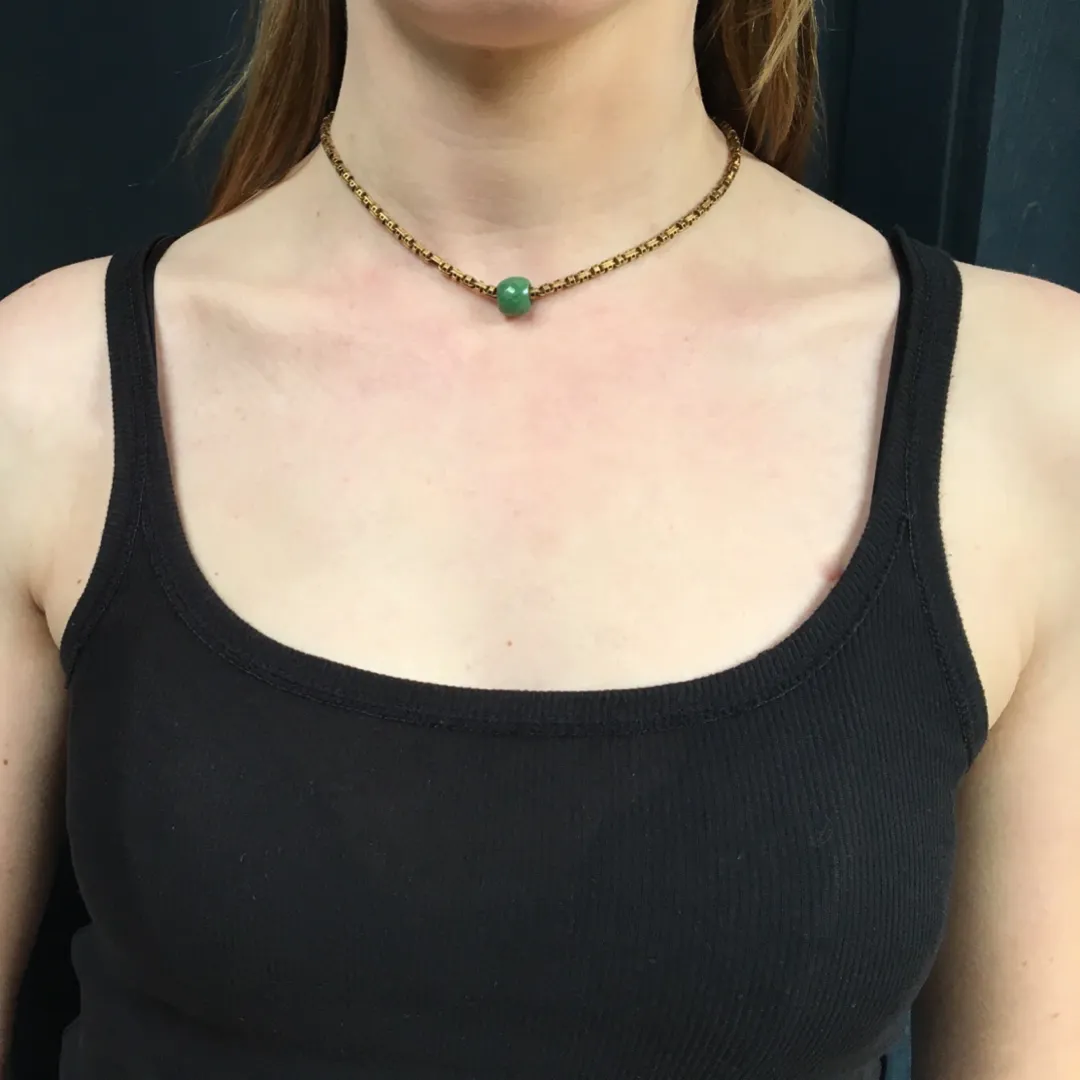 Recycled Necklace of 15k Yellow Gold and Jade