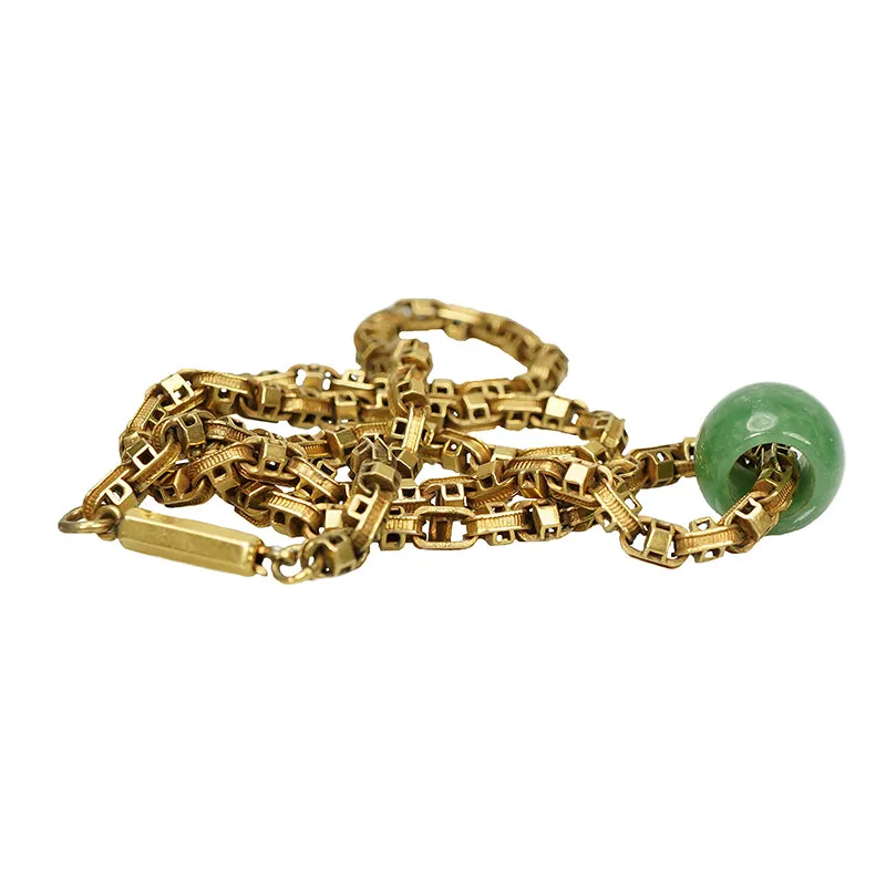 Recycled Necklace of 15k Yellow Gold and Jade