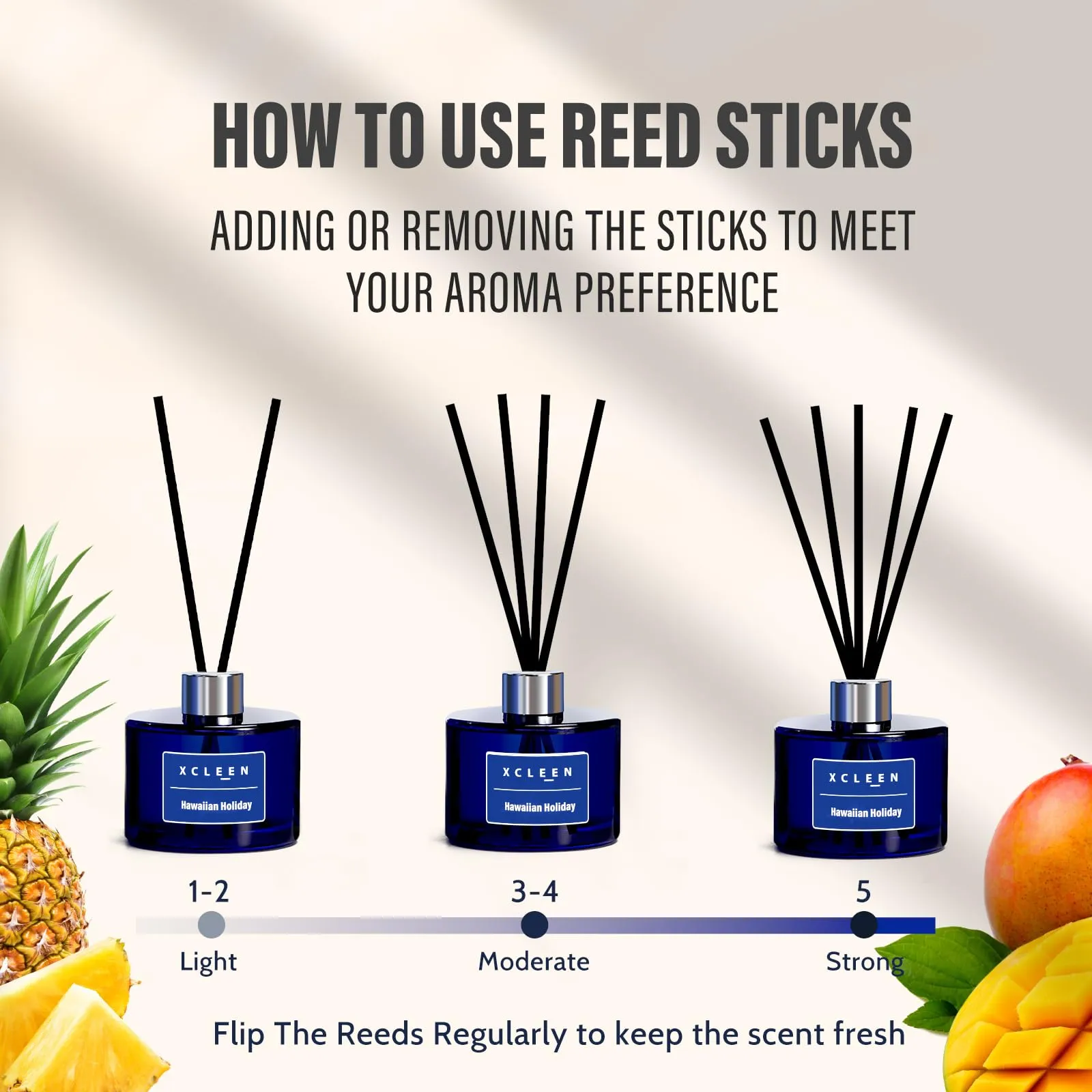 Reed Diffuser Set for Home| 3.7 Oz(110ml) Hawaiian Holiday Fragrance Diffuser | with Mangoes, Pineapples, Peaches & Melons Scented Oil Sticks Diffuser, Air Fresheners for Home, Bathroom
