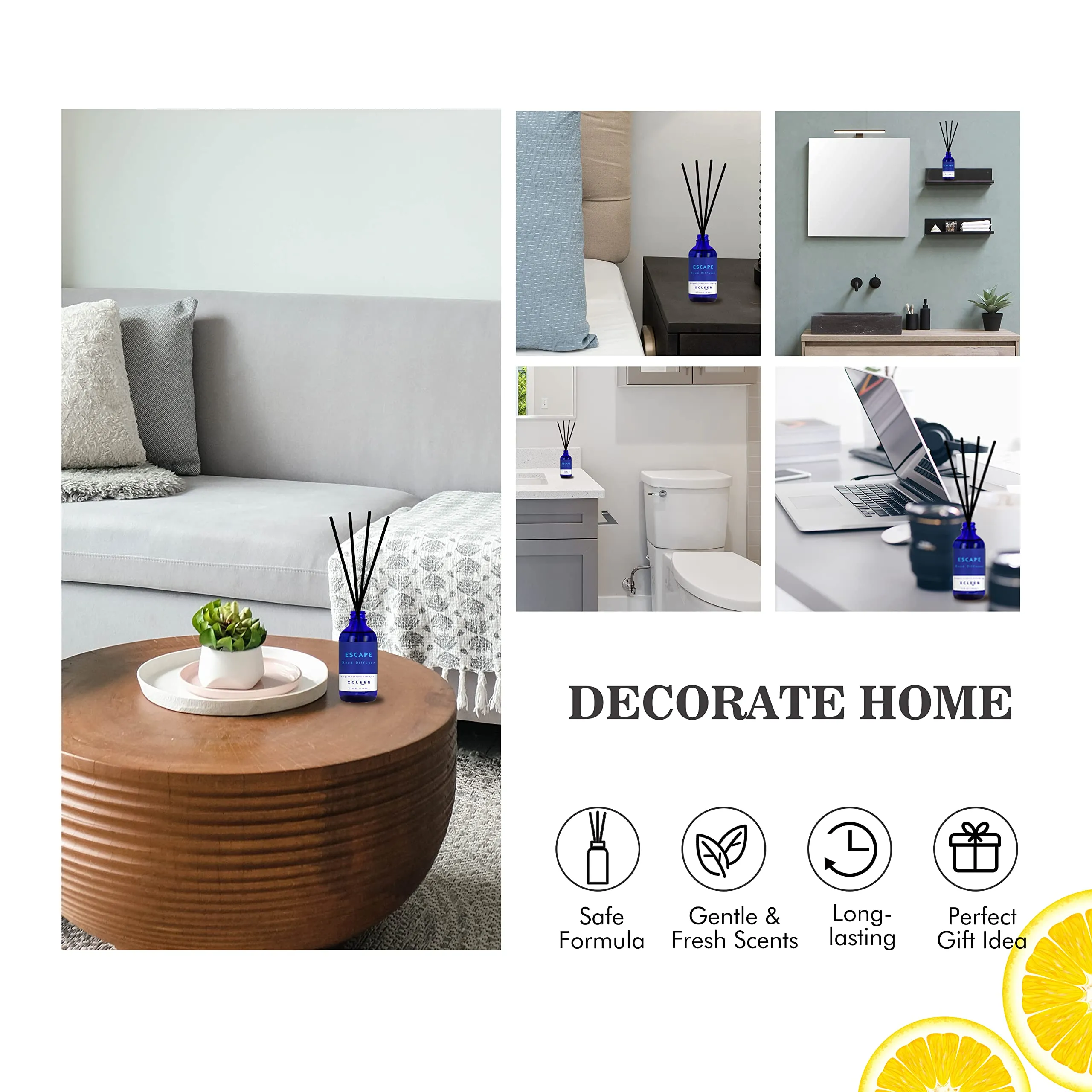 Reed Diffuser Set for Home| 3.7 Oz(110ml) Hawaiian Holiday Fragrance Diffuser | with Mangoes, Pineapples, Peaches & Melons Scented Oil Sticks Diffuser, Air Fresheners for Home, Bathroom
