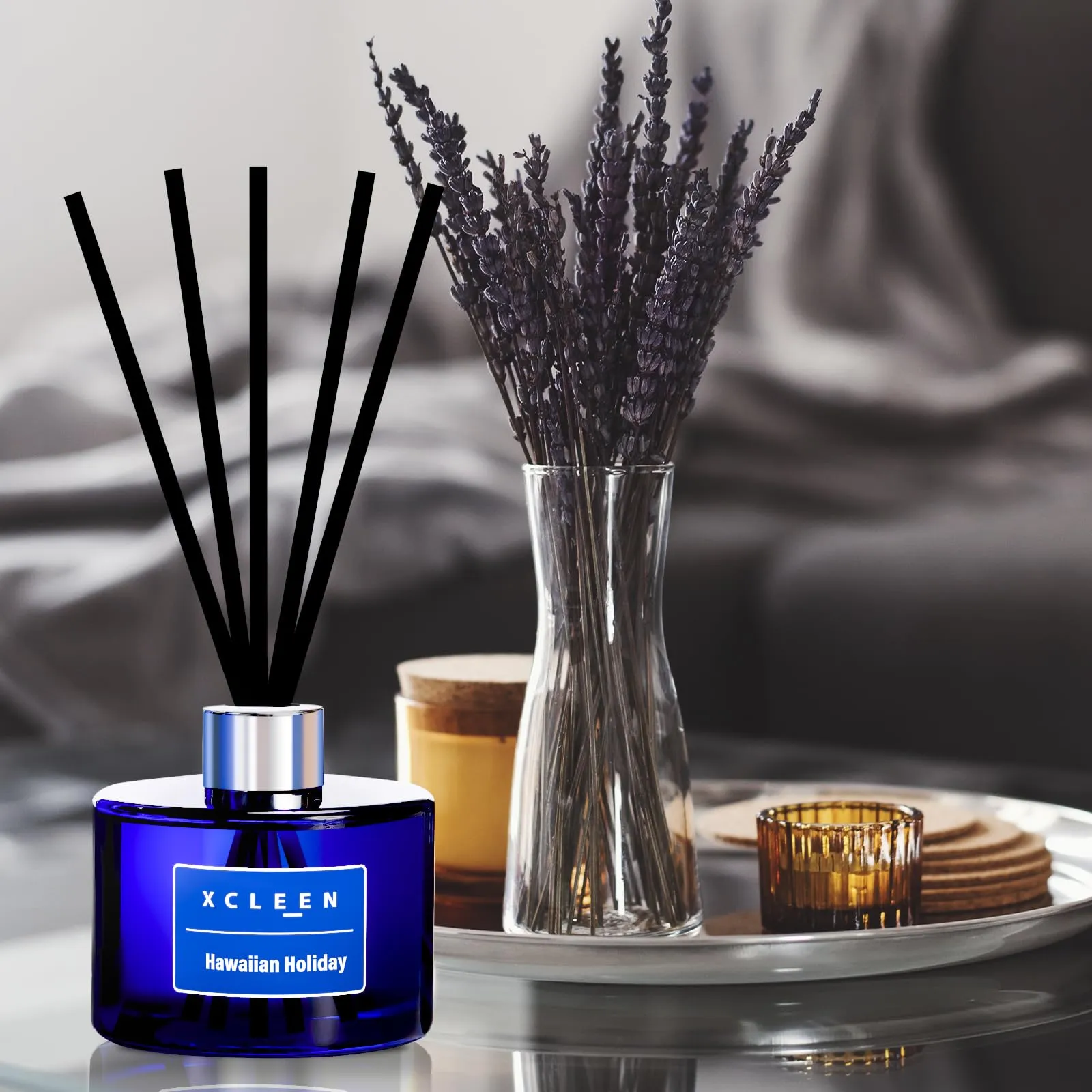 Reed Diffuser Set for Home| 3.7 Oz(110ml) Hawaiian Holiday Fragrance Diffuser | with Mangoes, Pineapples, Peaches & Melons Scented Oil Sticks Diffuser, Air Fresheners for Home, Bathroom