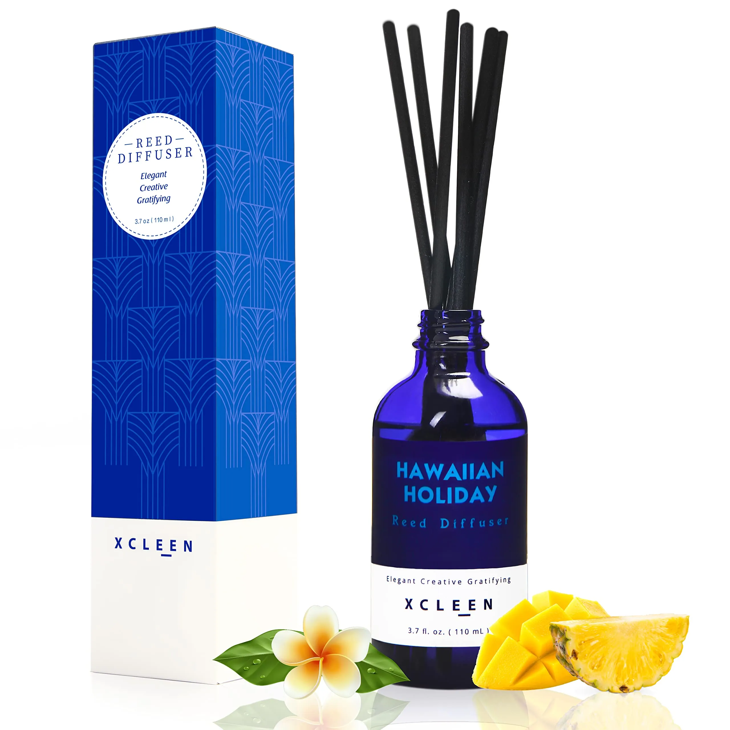 Reed Diffuser Set for Home| 3.7 Oz(110ml) Hawaiian Holiday Fragrance Diffuser | with Mangoes, Pineapples, Peaches & Melons Scented Oil Sticks Diffuser, Air Fresheners for Home, Bathroom