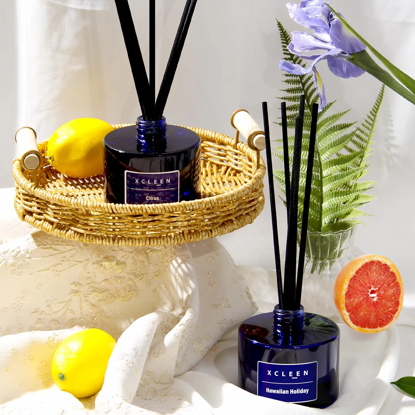 Reed Diffuser Set for Home| 3.7 Oz(110ml) Hawaiian Holiday Fragrance Diffuser | with Mangoes, Pineapples, Peaches & Melons Scented Oil Sticks Diffuser, Air Fresheners for Home, Bathroom