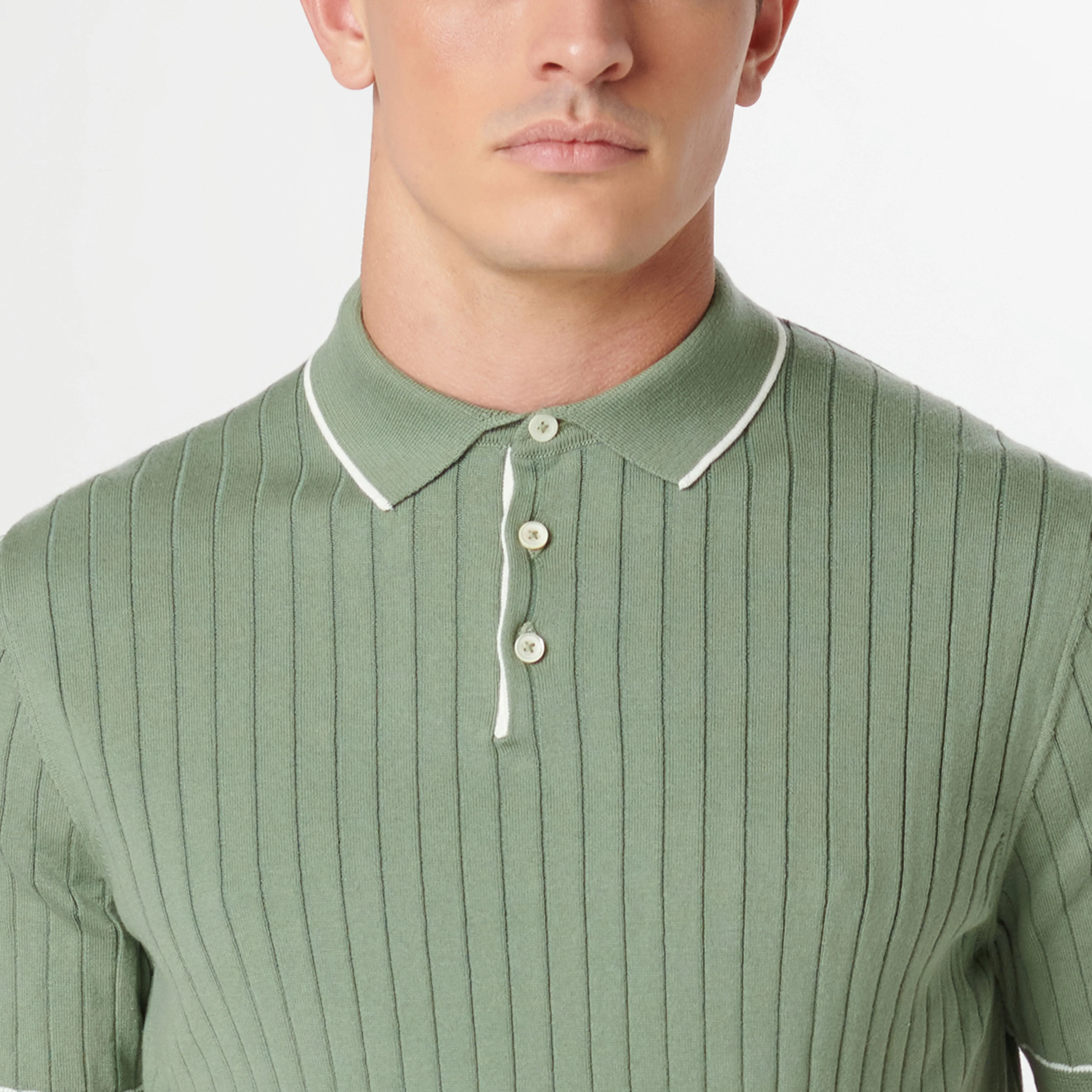 Rib Stitch Short Sleeve Polo Sweater