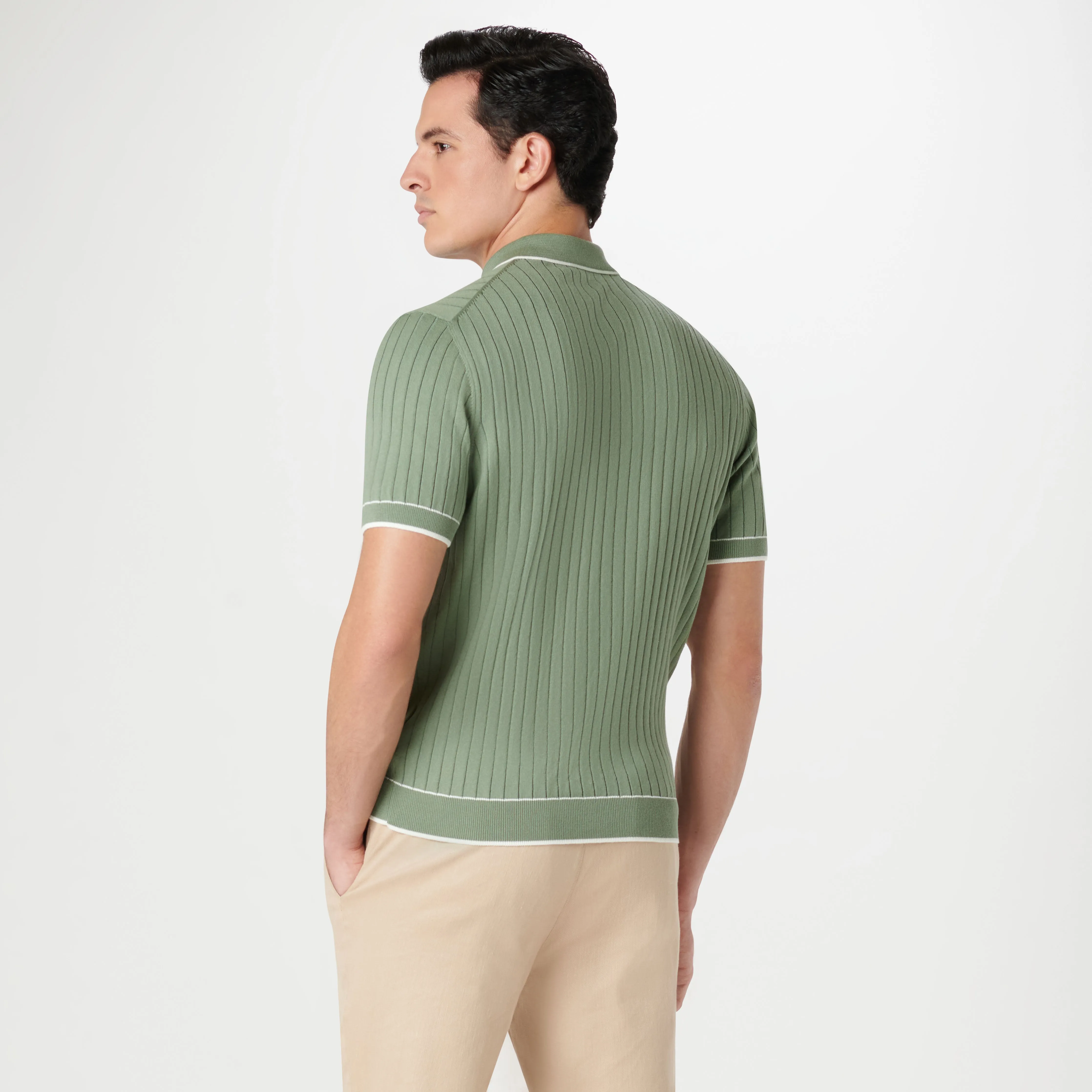 Rib Stitch Short Sleeve Polo Sweater