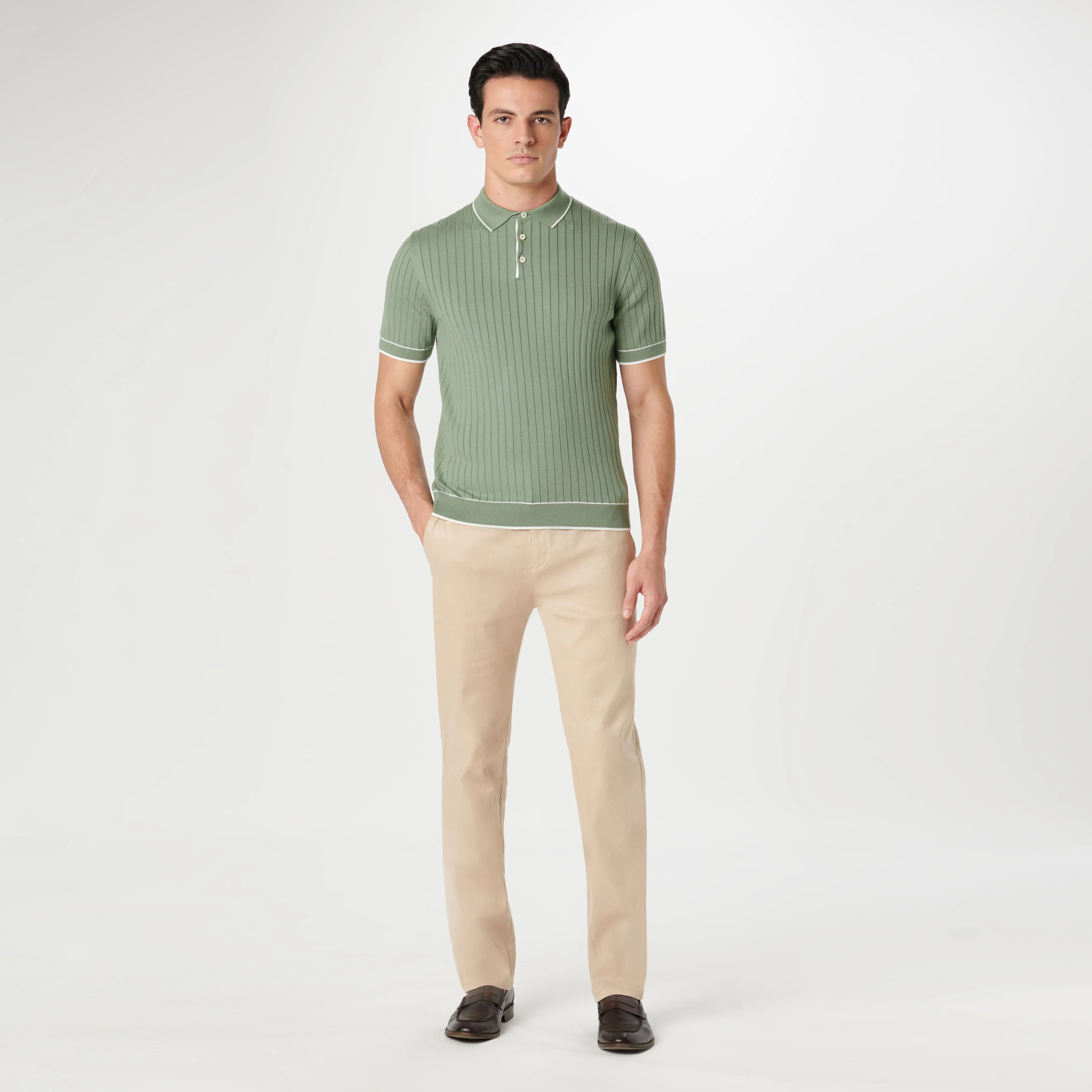 Rib Stitch Short Sleeve Polo Sweater