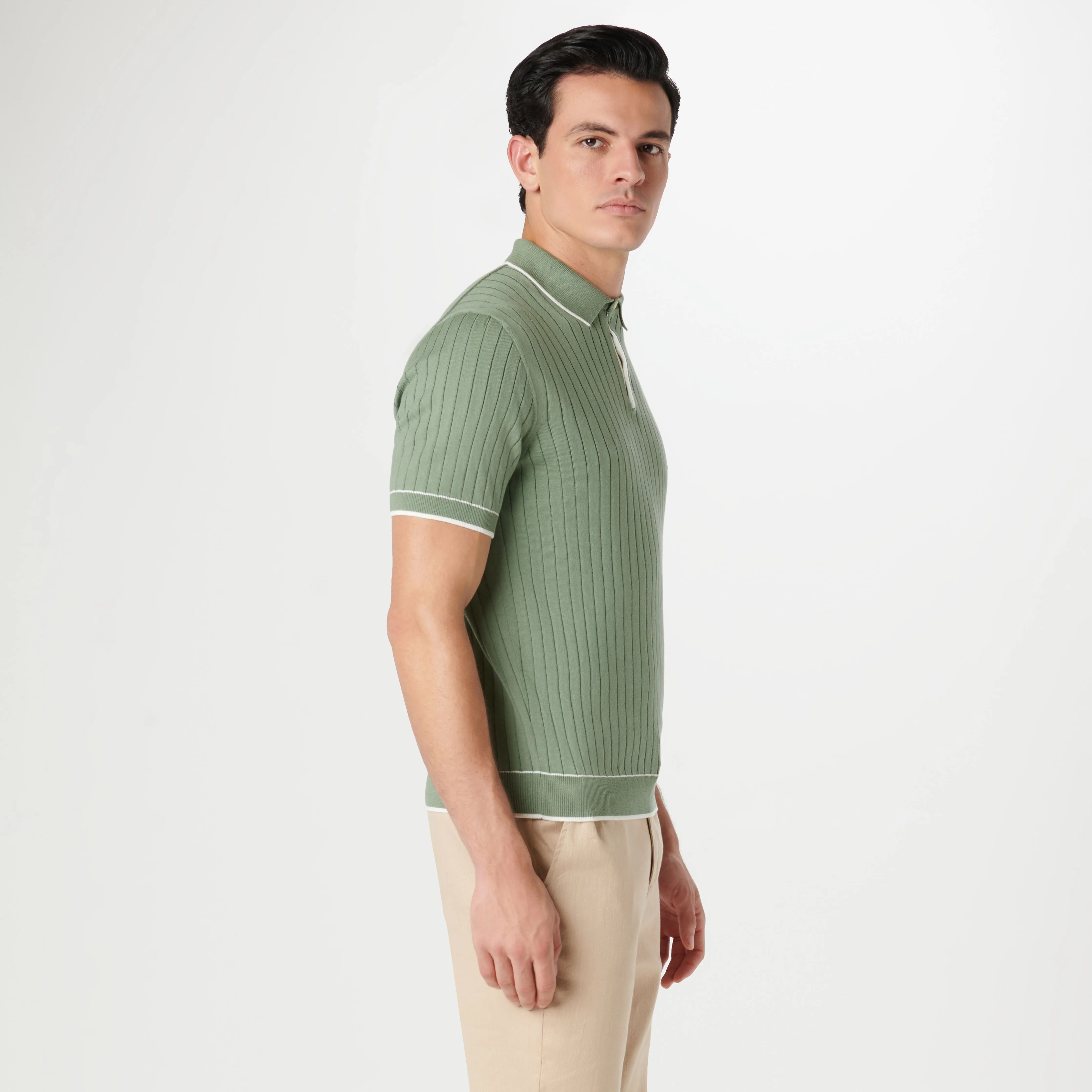 Rib Stitch Short Sleeve Polo Sweater