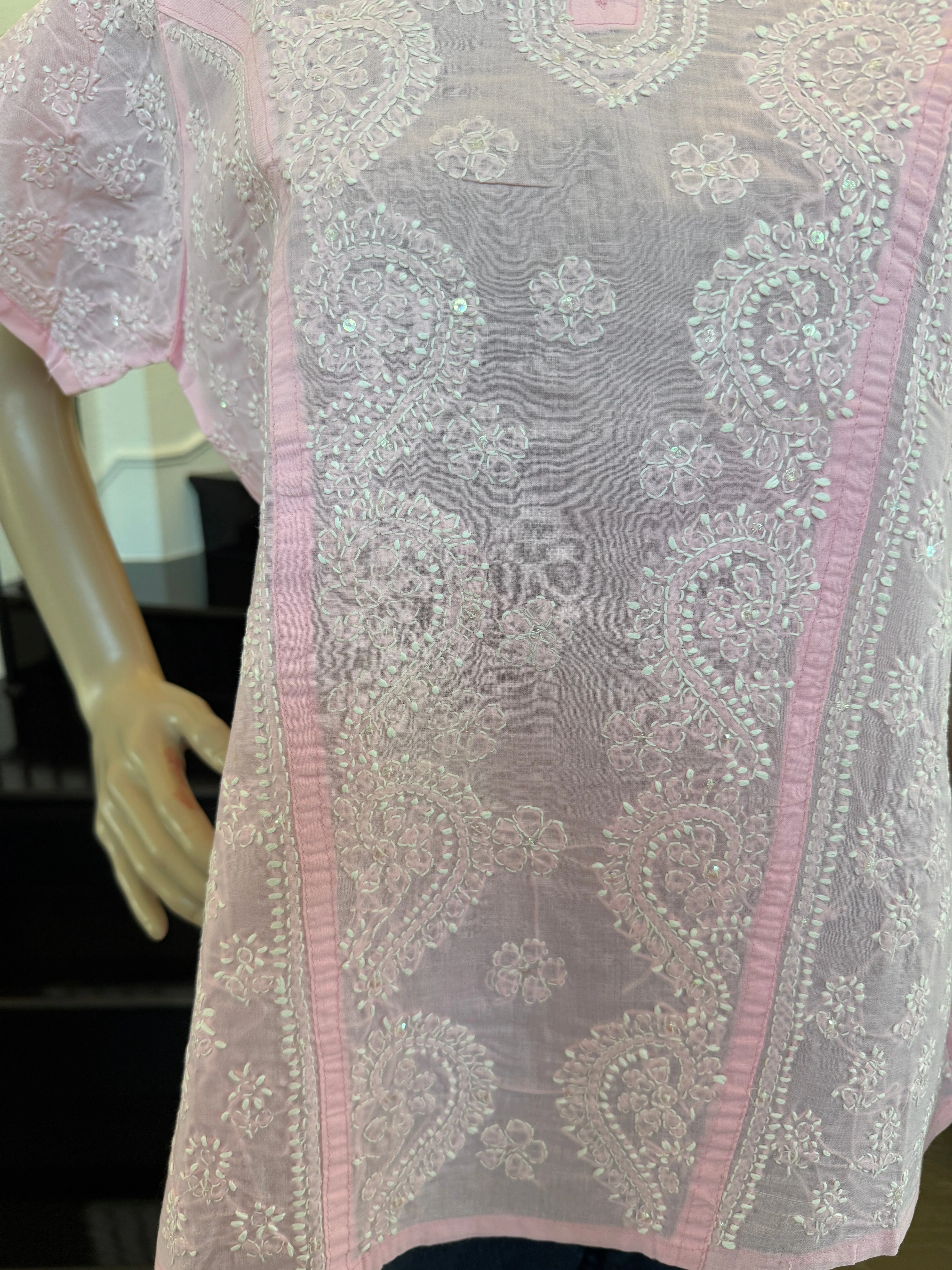 Roshanara – Rose Pink Chikankari Short Sleeve Kurta | A Blossom of Elegance 🌸