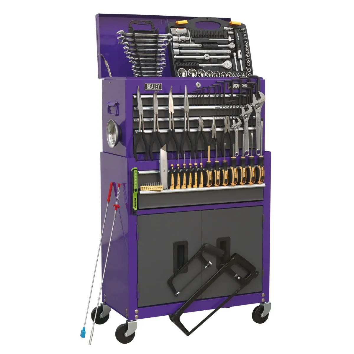 Sealey American Pro Topchest & Rollcab Combination 6 Drawer with Ball-Bearing Slides - Purple/Grey & 170pc Tool Kit