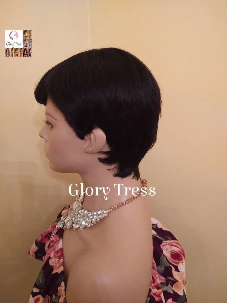 Short Razor Cut Full Wig With Side Bangs, Pixie Cut, 100% Human Hair Wig, Black Wig, African American Wig, Ready To Ship //DIVINE