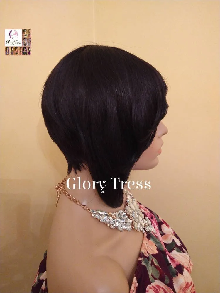 Short Razor Cut Full Wig With Side Bangs, Pixie Cut, 100% Human Hair Wig, Black Wig, African American Wig, Ready To Ship //DIVINE