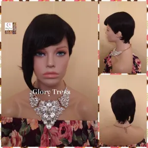 Short Razor Cut Full Wig With Side Bangs, Pixie Cut, 100% Human Hair Wig, Black Wig, African American Wig, Ready To Ship //DIVINE