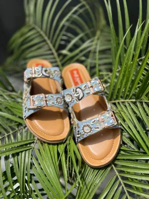 Sky Blue Blossom Comfort Slides