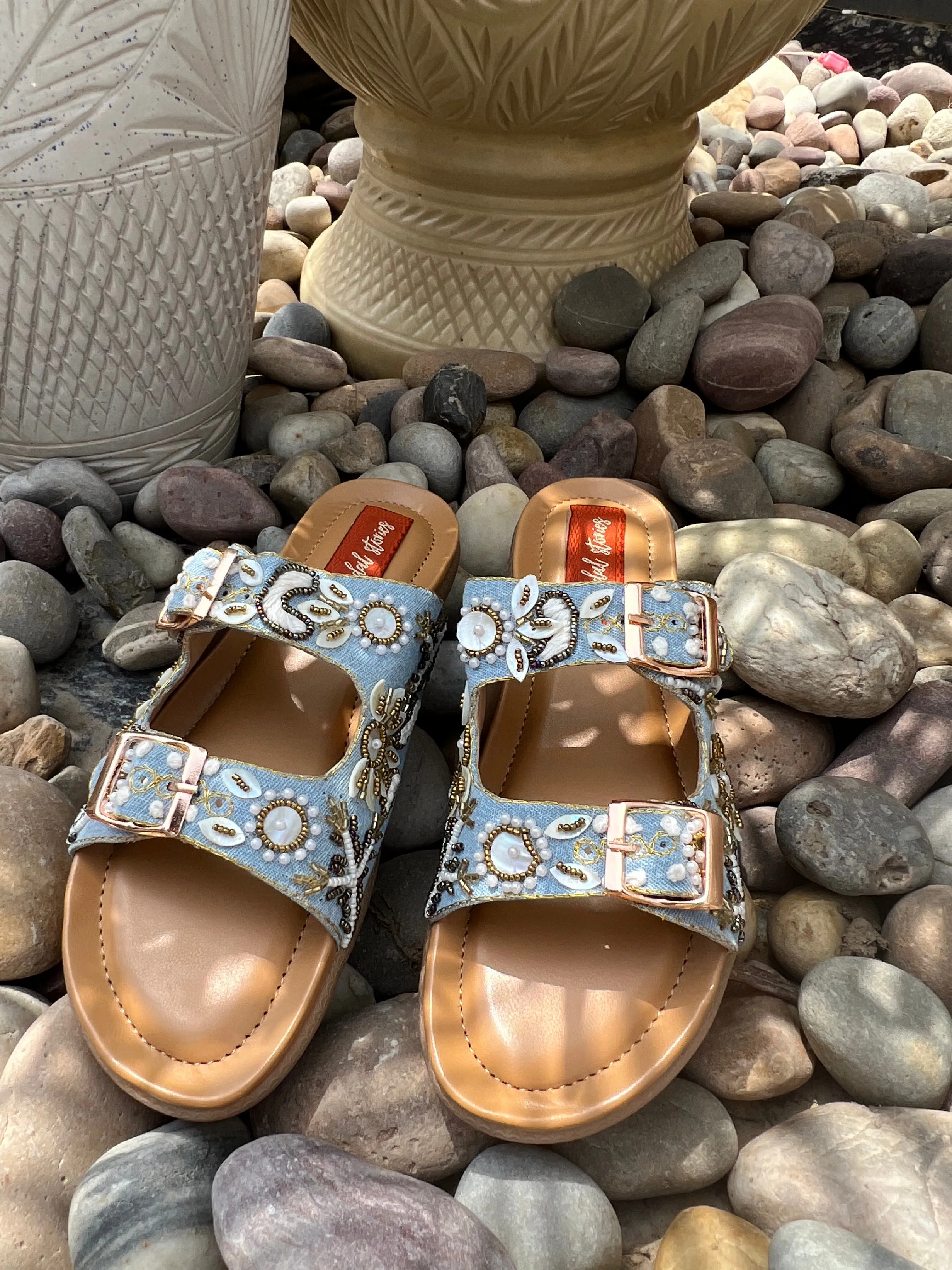 Sky Blue Blossom Comfort Slides