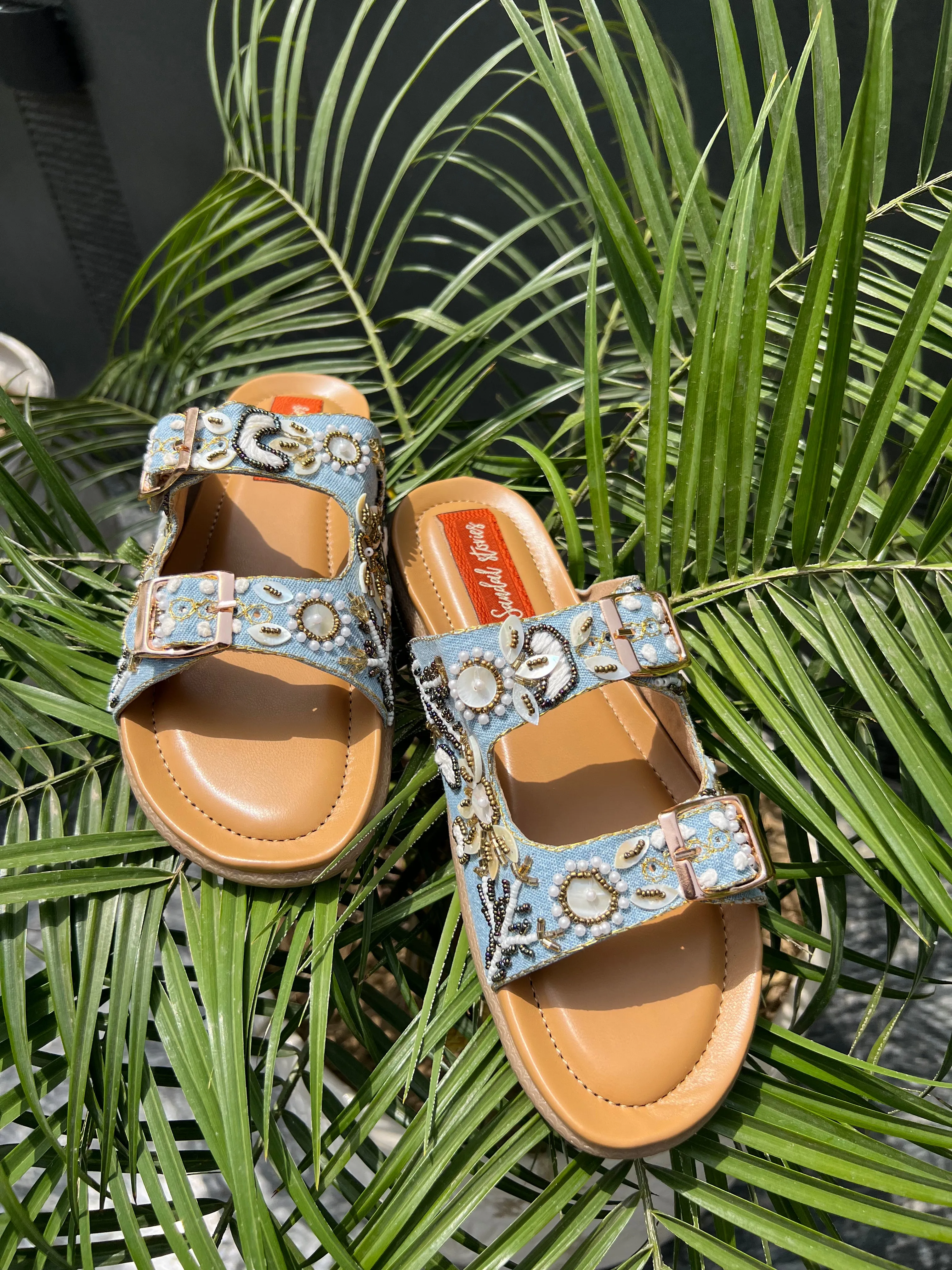 Sky Blue Blossom Comfort Slides