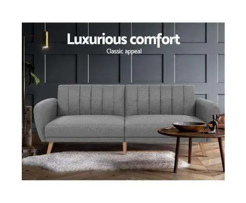 Sofa Bed Lounge 3 Seater Futon Couch Recline Chair Wooden 207cm Fabric - Grey