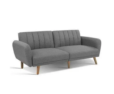 Sofa Bed Lounge 3 Seater Futon Couch Recline Chair Wooden 207cm Fabric - Grey