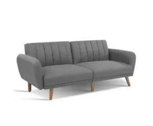 Sofa Bed Lounge 3 Seater Futon Couch Recline Chair Wooden 207cm Fabric - Grey