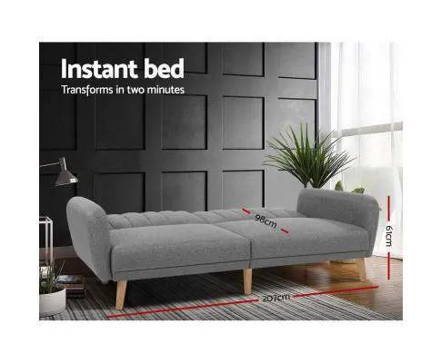 Sofa Bed Lounge 3 Seater Futon Couch Recline Chair Wooden 207cm Fabric - Grey
