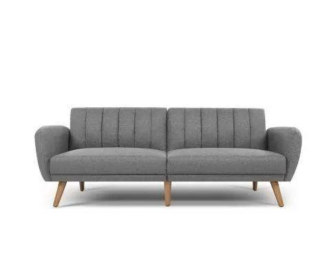 Sofa Bed Lounge 3 Seater Futon Couch Recline Chair Wooden 207cm Fabric - Grey