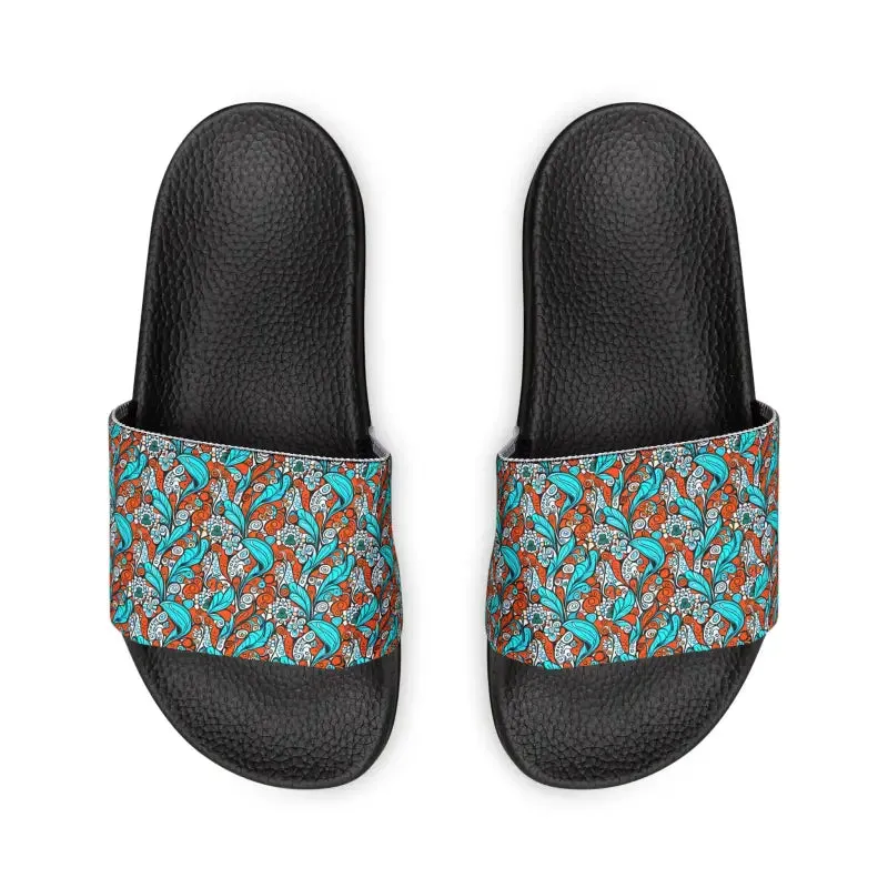 Step Up your Game with Cyan Paisley Slide Sandals
