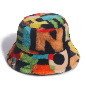 Stylish Rabbit Fur Fisherman Hat for Autumn and Winter - Digital Print Design