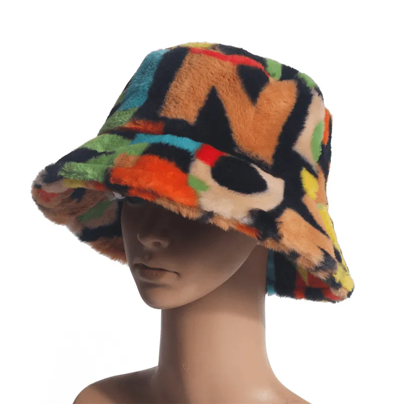 Stylish Rabbit Fur Fisherman Hat for Autumn and Winter - Digital Print Design