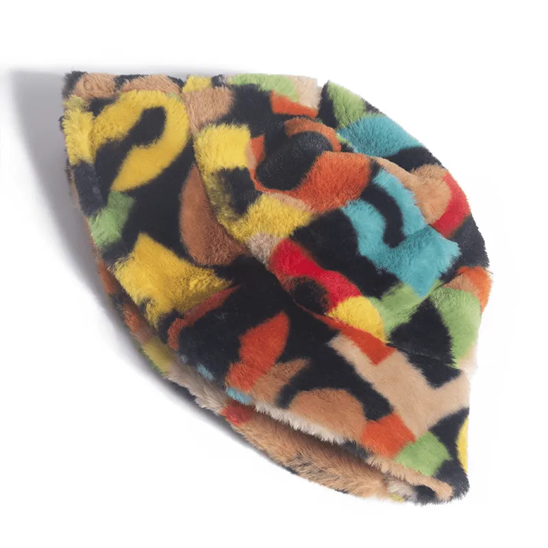Stylish Rabbit Fur Fisherman Hat for Autumn and Winter - Digital Print Design