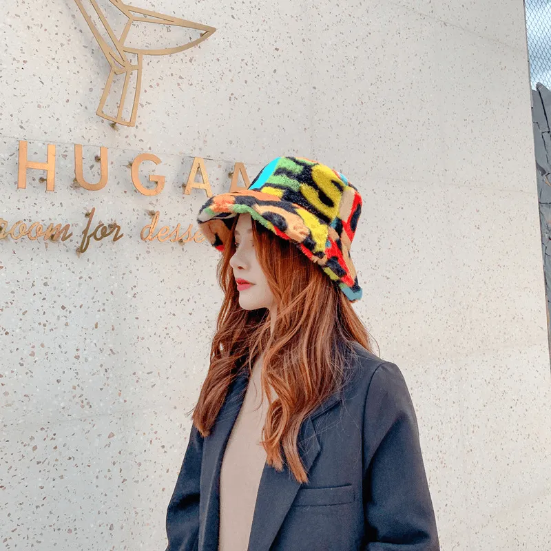Stylish Rabbit Fur Fisherman Hat for Autumn and Winter - Digital Print Design