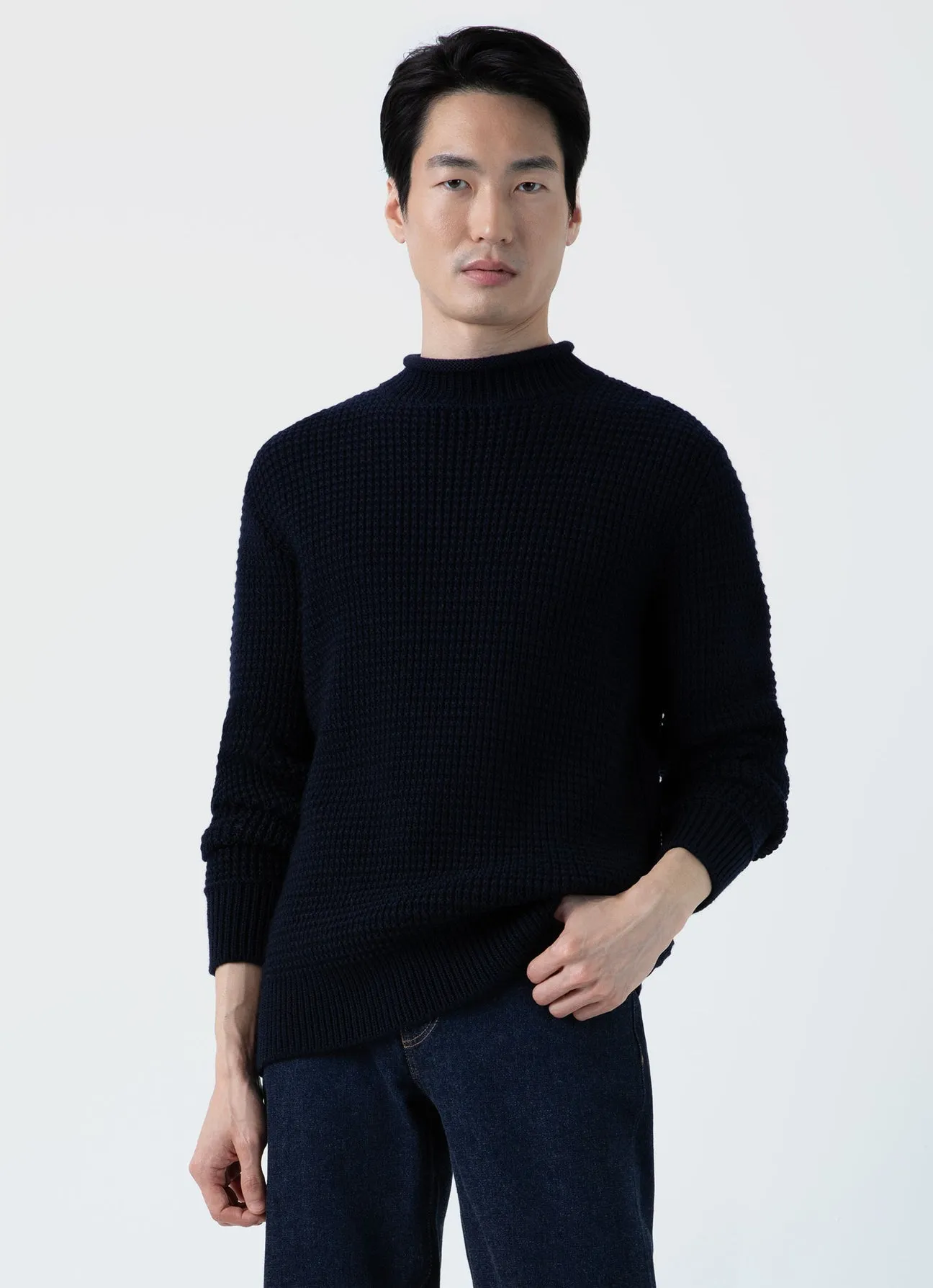 Sunspel Merino Fisherman Jumper Navy