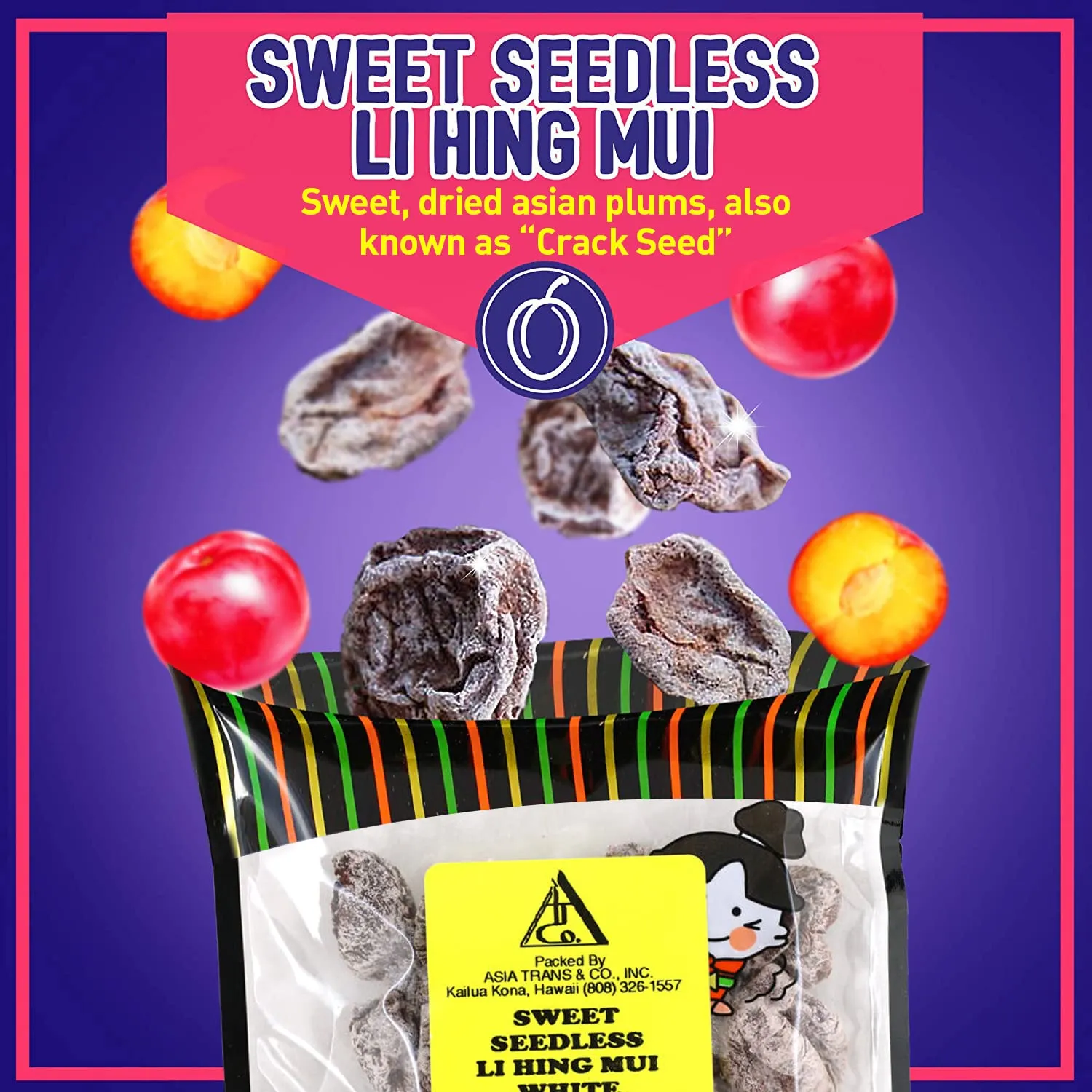 Sweet Seedless Li Hing Mui Crack Seed Plums | Hawaiian Favorite | Naturally Sweet Dried Asian Plum Candy | 1.25 Ounce