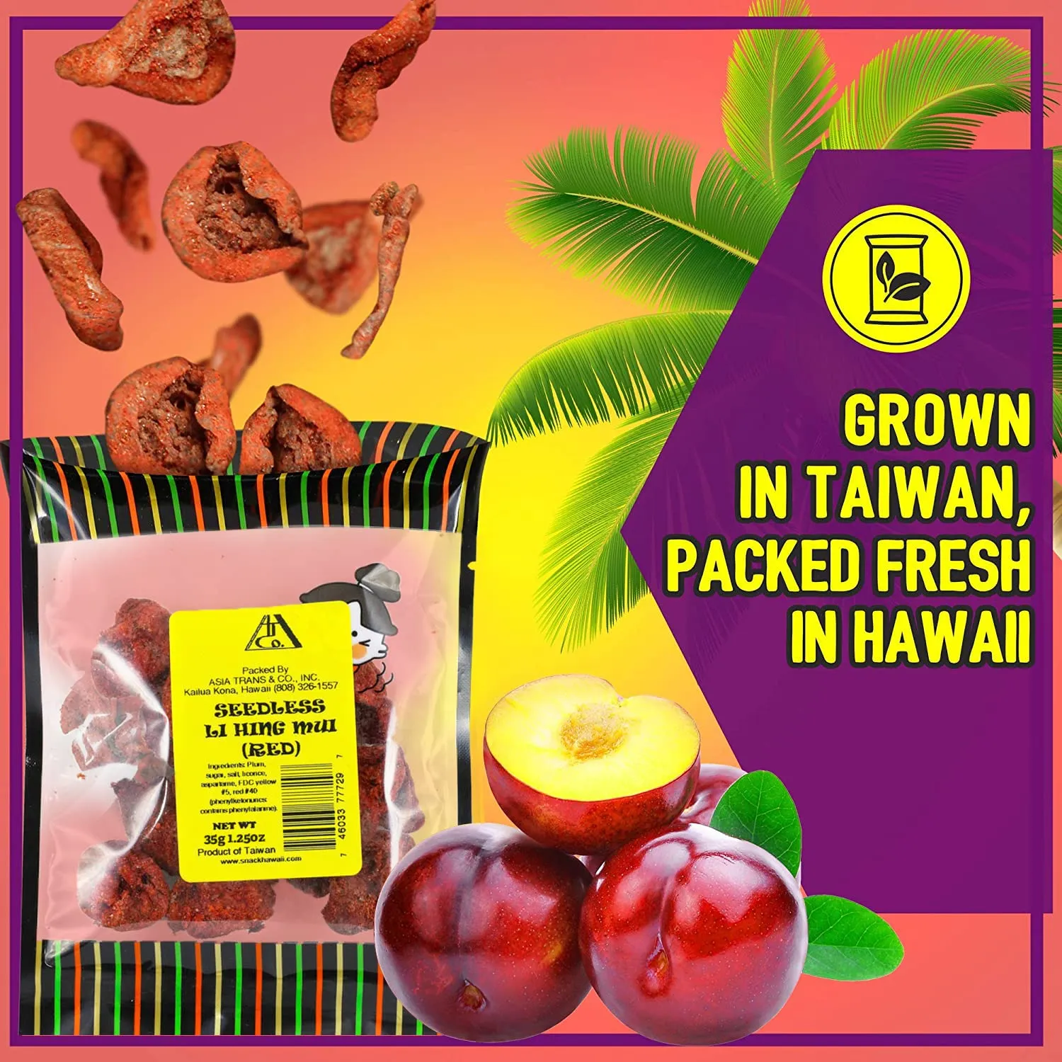 Sweet Seedless Li Hing Mui Crack Seed Plums | Hawaiian Favorite | Naturally Sweet Dried Asian Plum Candy | 1.25 Ounce