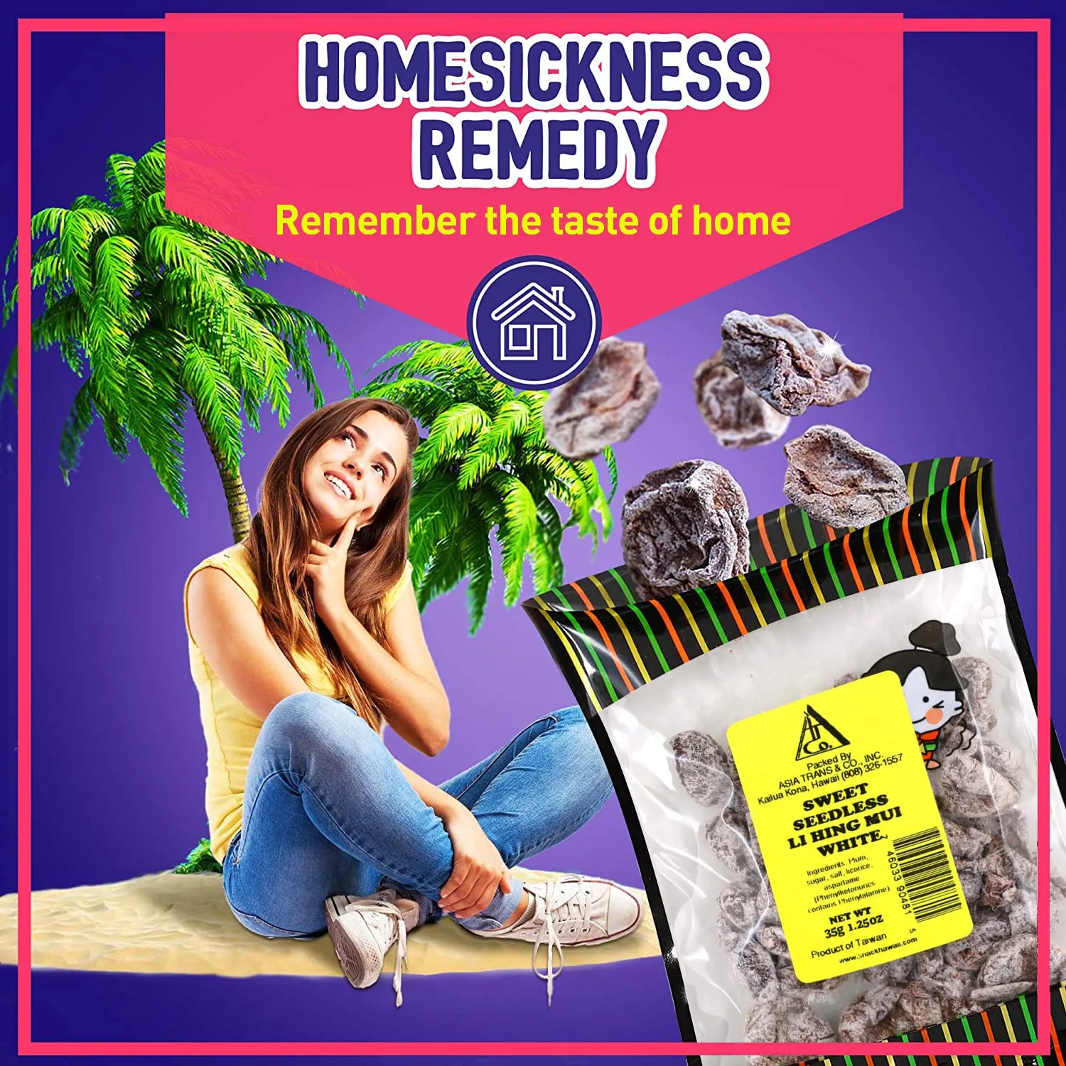 Sweet Seedless Li Hing Mui Crack Seed Plums | Hawaiian Favorite | Naturally Sweet Dried Asian Plum Candy | 1.25 Ounce