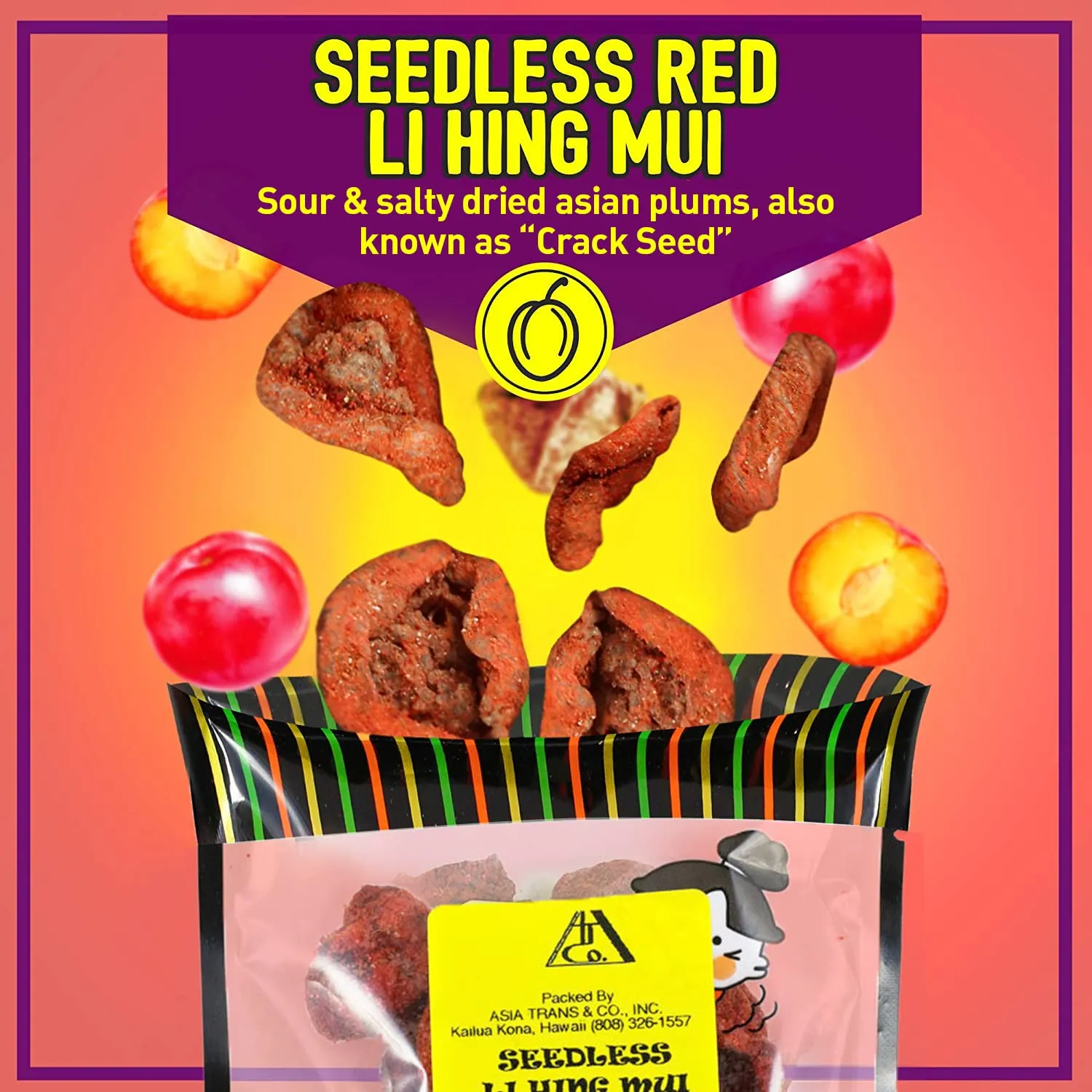 Sweet Seedless Li Hing Mui Crack Seed Plums | Hawaiian Favorite | Naturally Sweet Dried Asian Plum Candy | 1.25 Ounce