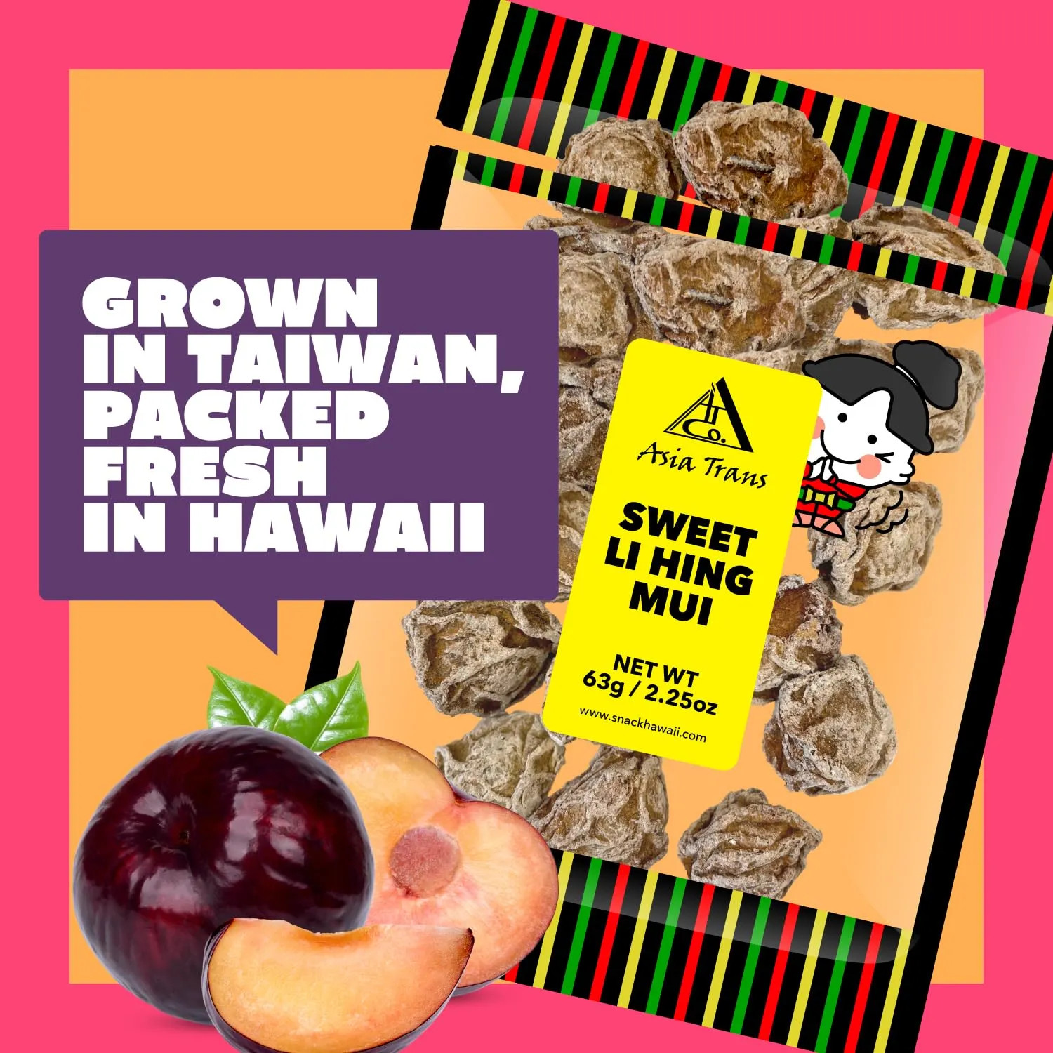 Sweet Seedless Li Hing Mui Crack Seed Plums | Hawaiian Favorite | Naturally Sweet Dried Asian Plum Candy | 1.25 Ounce