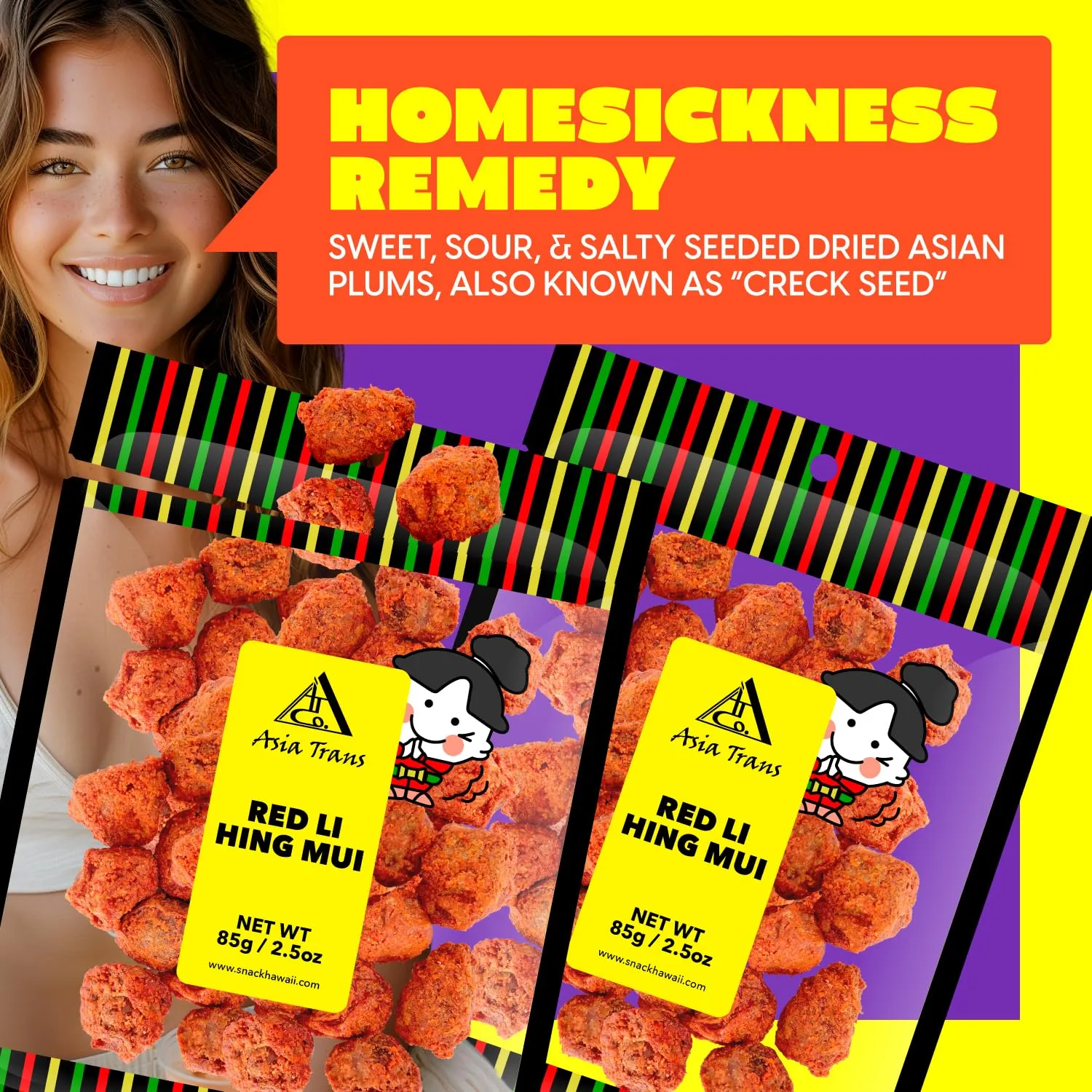 Sweet Seedless Li Hing Mui Crack Seed Plums | Hawaiian Favorite | Naturally Sweet Dried Asian Plum Candy | 1.25 Ounce