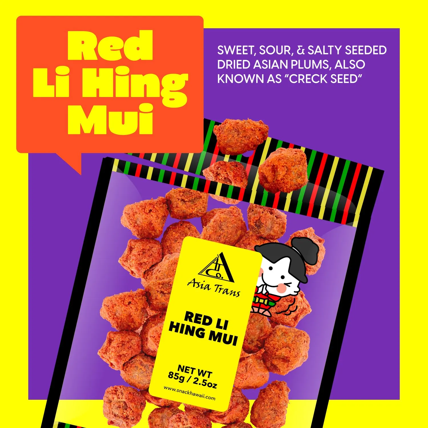 Sweet Seedless Li Hing Mui Crack Seed Plums | Hawaiian Favorite | Naturally Sweet Dried Asian Plum Candy | 1.25 Ounce