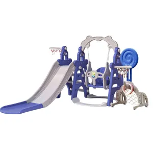 Tower 6-in-1 Kids Slide & Swing Set | Football | Basketball Hoop | Ring Toss | Music