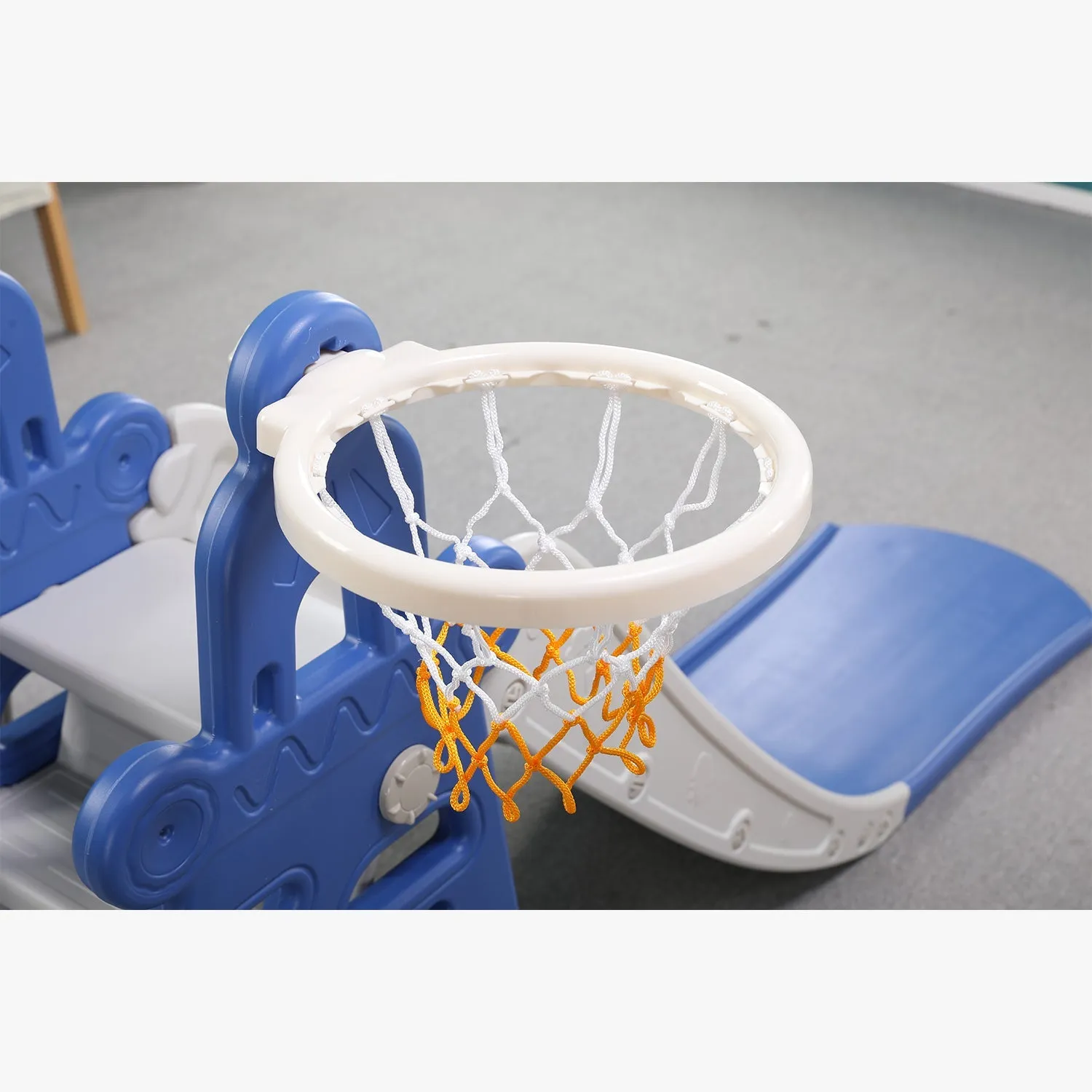 Tower 6-in-1 Kids Slide & Swing Set | Football | Basketball Hoop | Ring Toss | Music