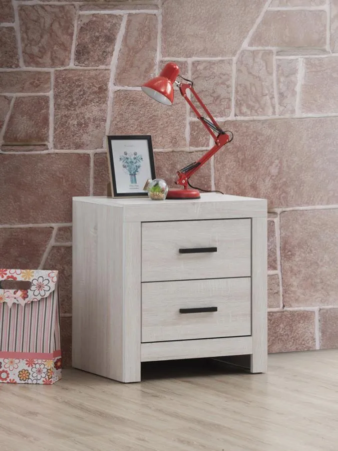 Transitional 2-Drawer Nightstand in Coastal White