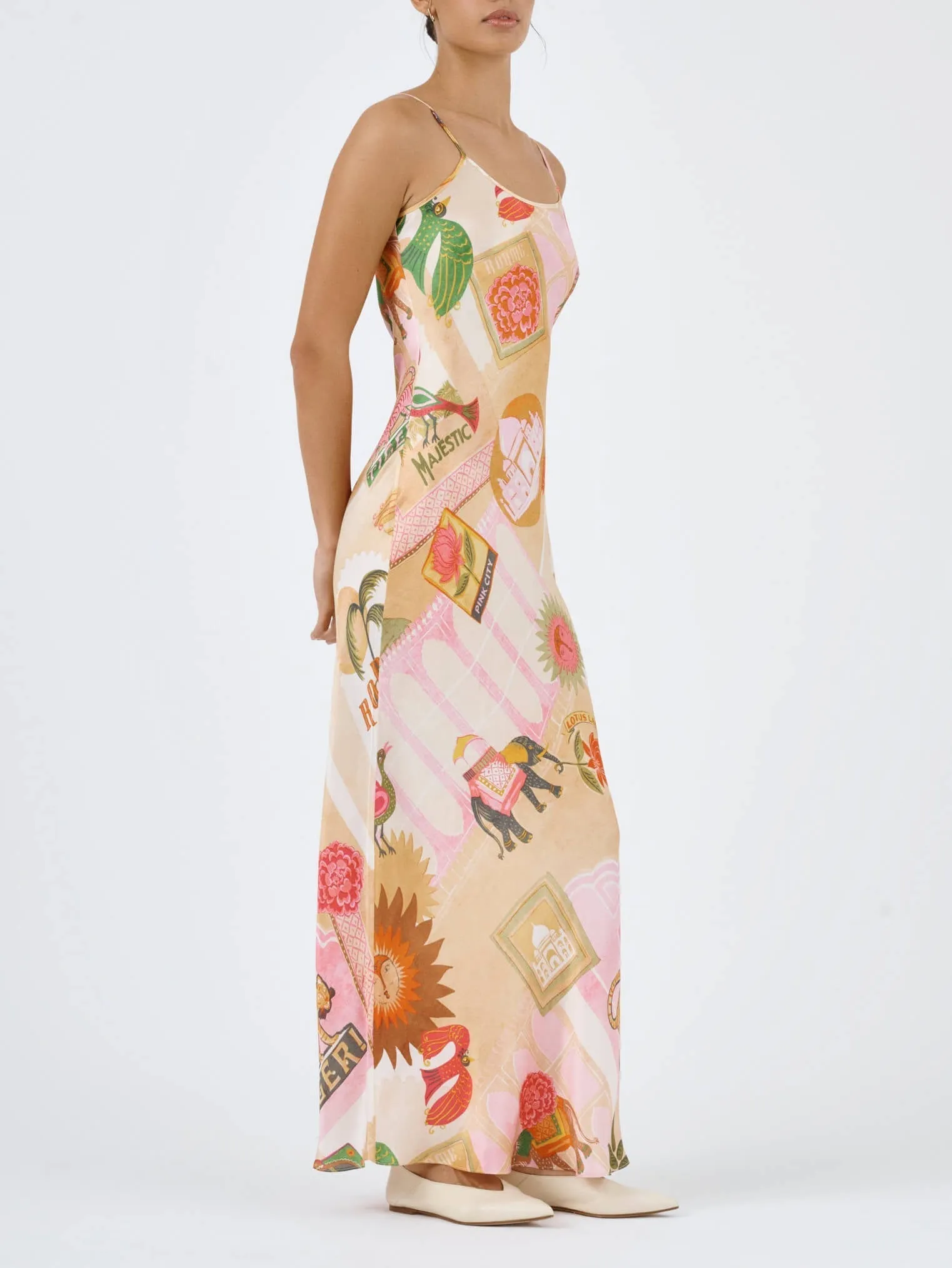 Unique Satin Print Charming Casual Suspender Maxi Dress