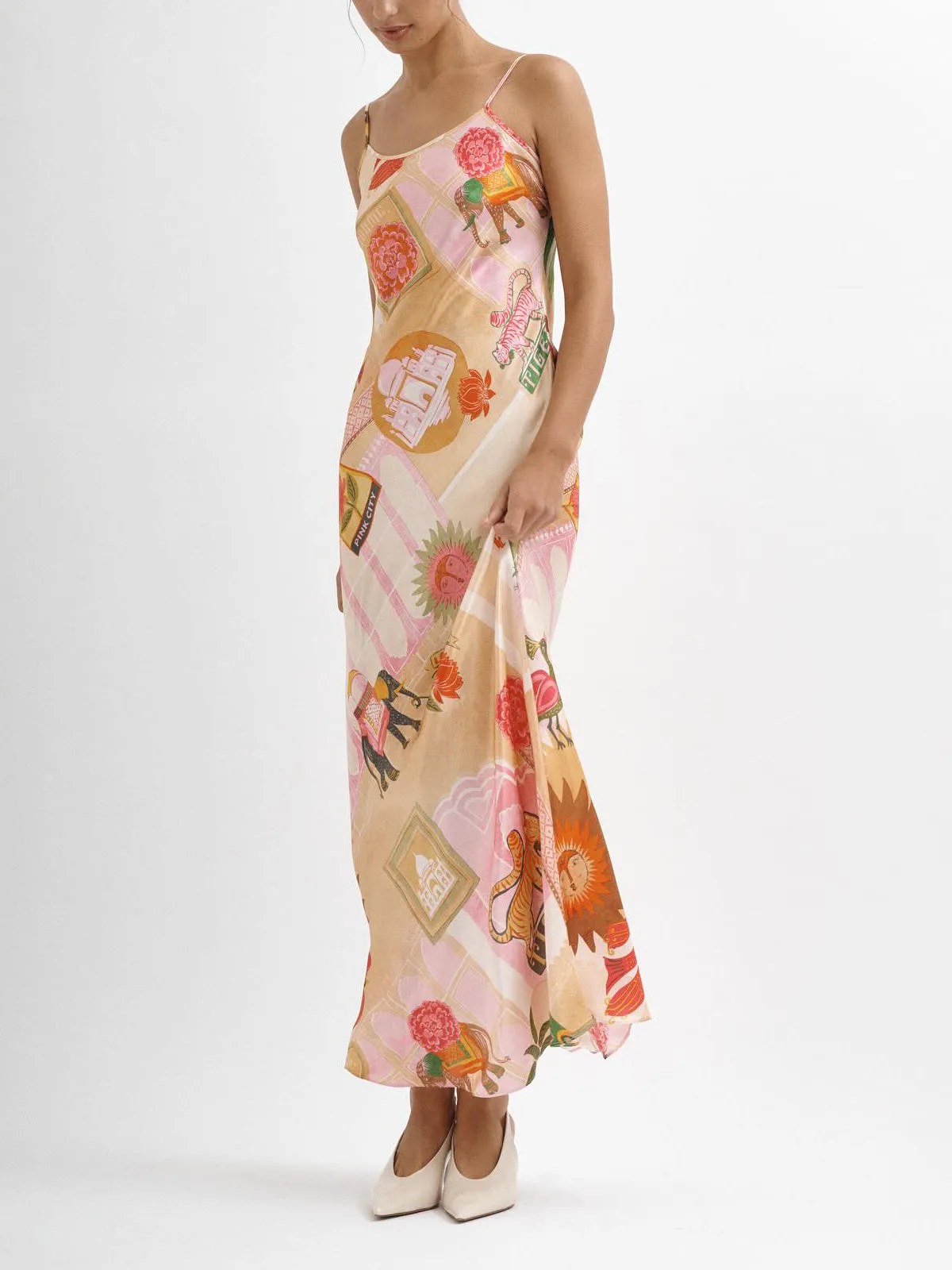 Unique Satin Print Charming Casual Suspender Maxi Dress