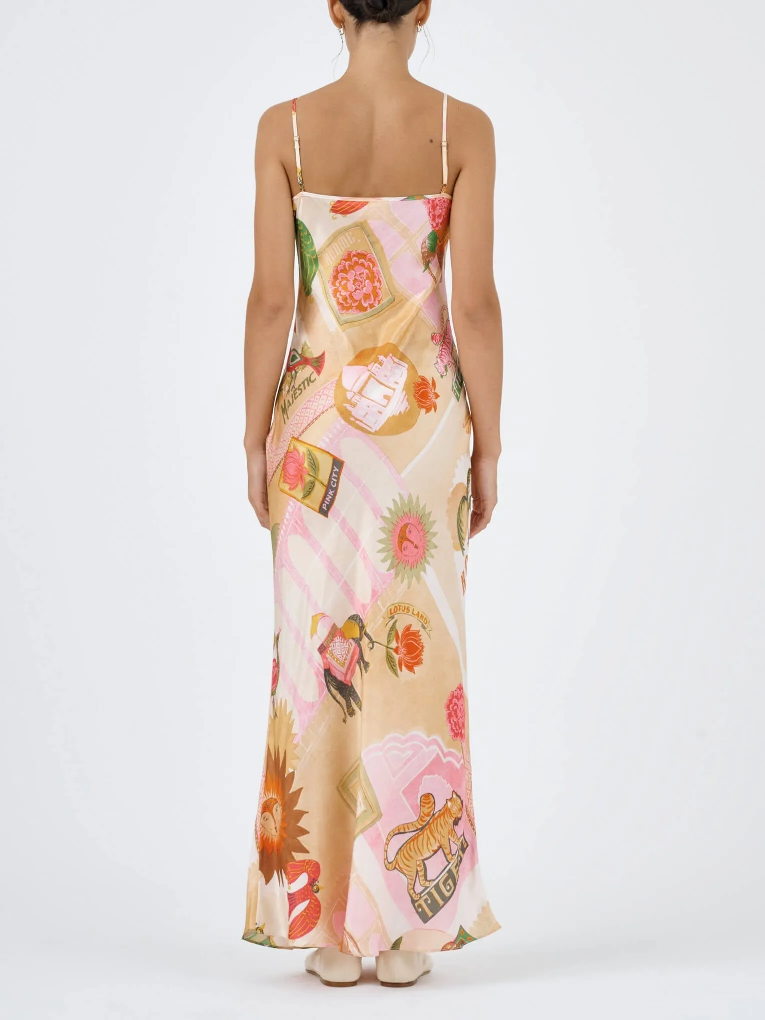 Unique Satin Print Charming Casual Suspender Maxi Dress