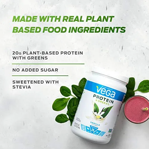 Vega Protein and Greens, Chocolate, Vegan Protein Powder, 20g Plant Based Protein, Low Carb, Keto, Dairy Free, Gluten Free, Non GMO, Pea Protein for Women and Men, 1.2 Pounds (16 Servings)