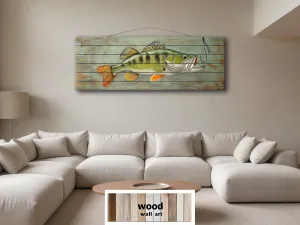 Walleye Fish Long Horizontal Real Wood Wall Art For Fishing Cabin Decor