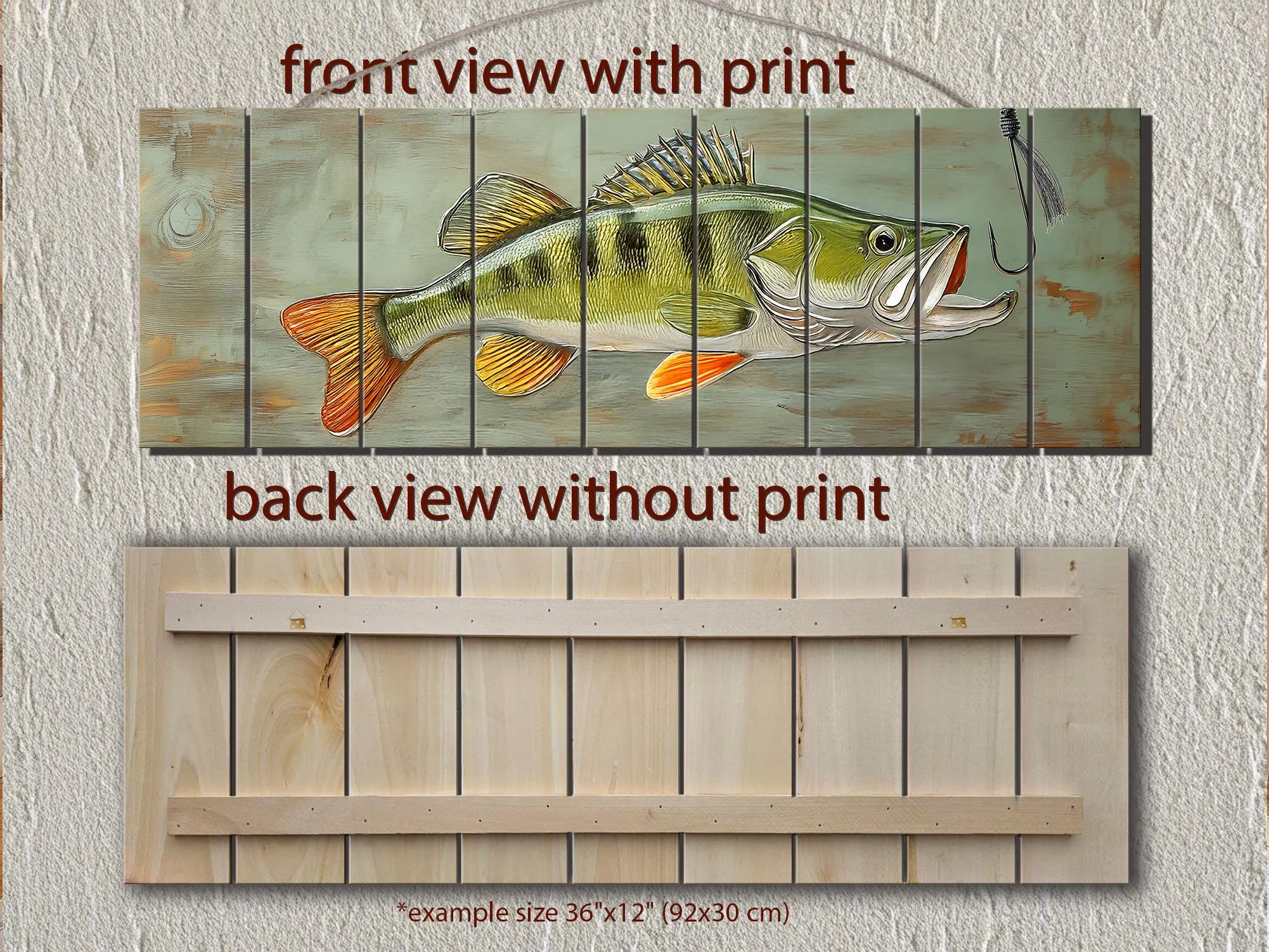 Walleye Fish Long Horizontal Real Wood Wall Art For Fishing Cabin Decor