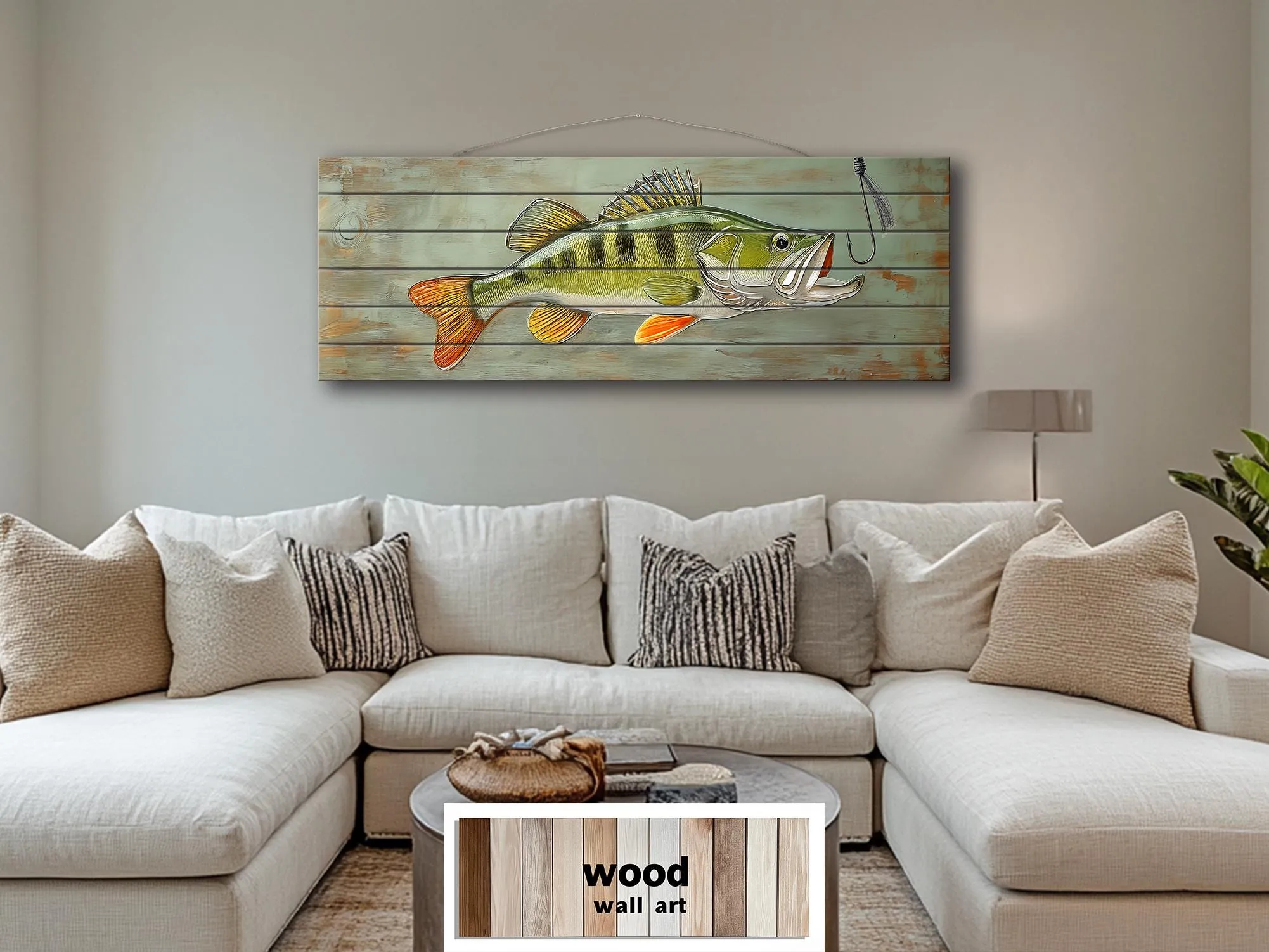 Walleye Fish Long Horizontal Real Wood Wall Art For Fishing Cabin Decor