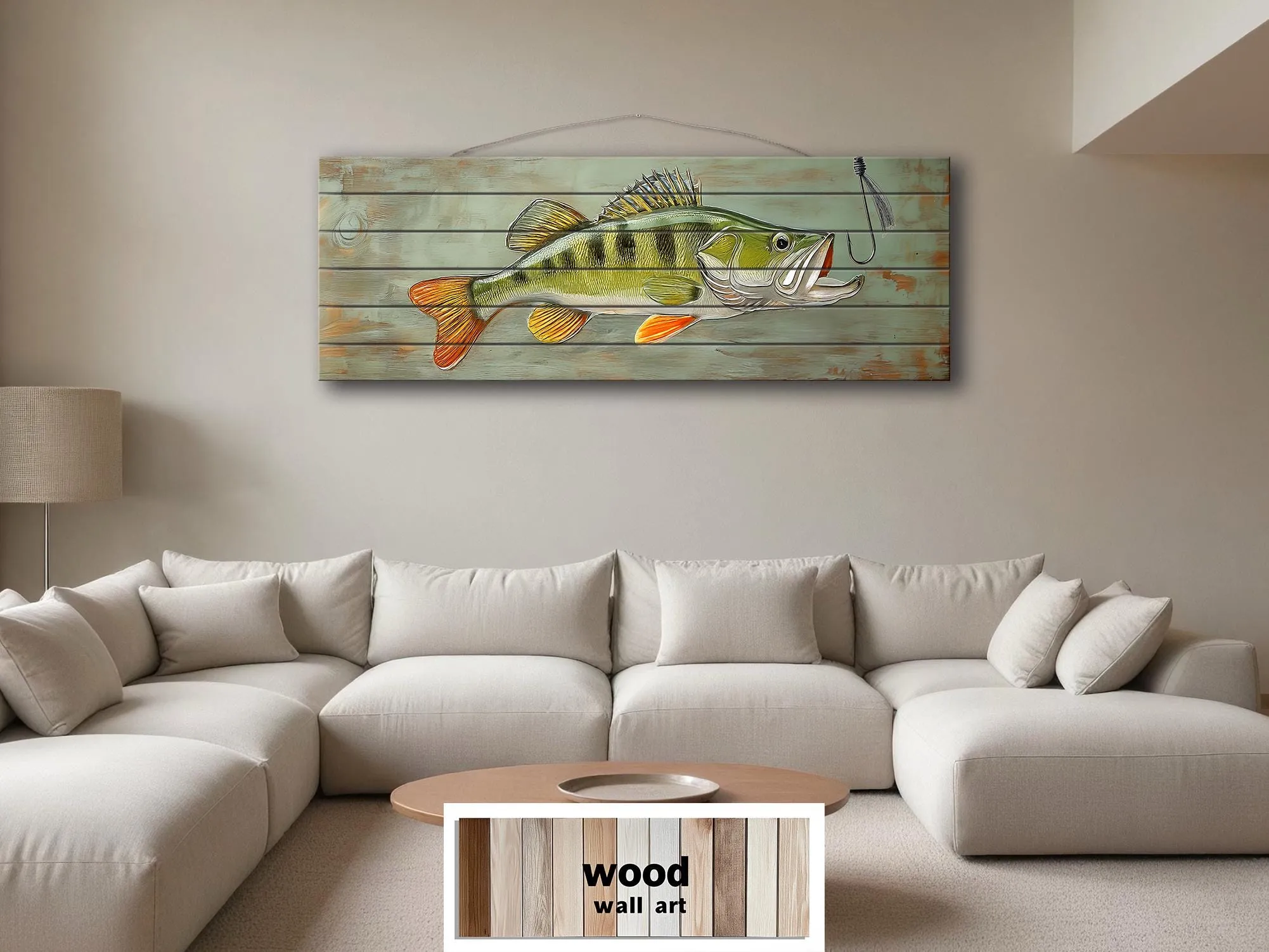 Walleye Fish Long Horizontal Real Wood Wall Art For Fishing Cabin Decor