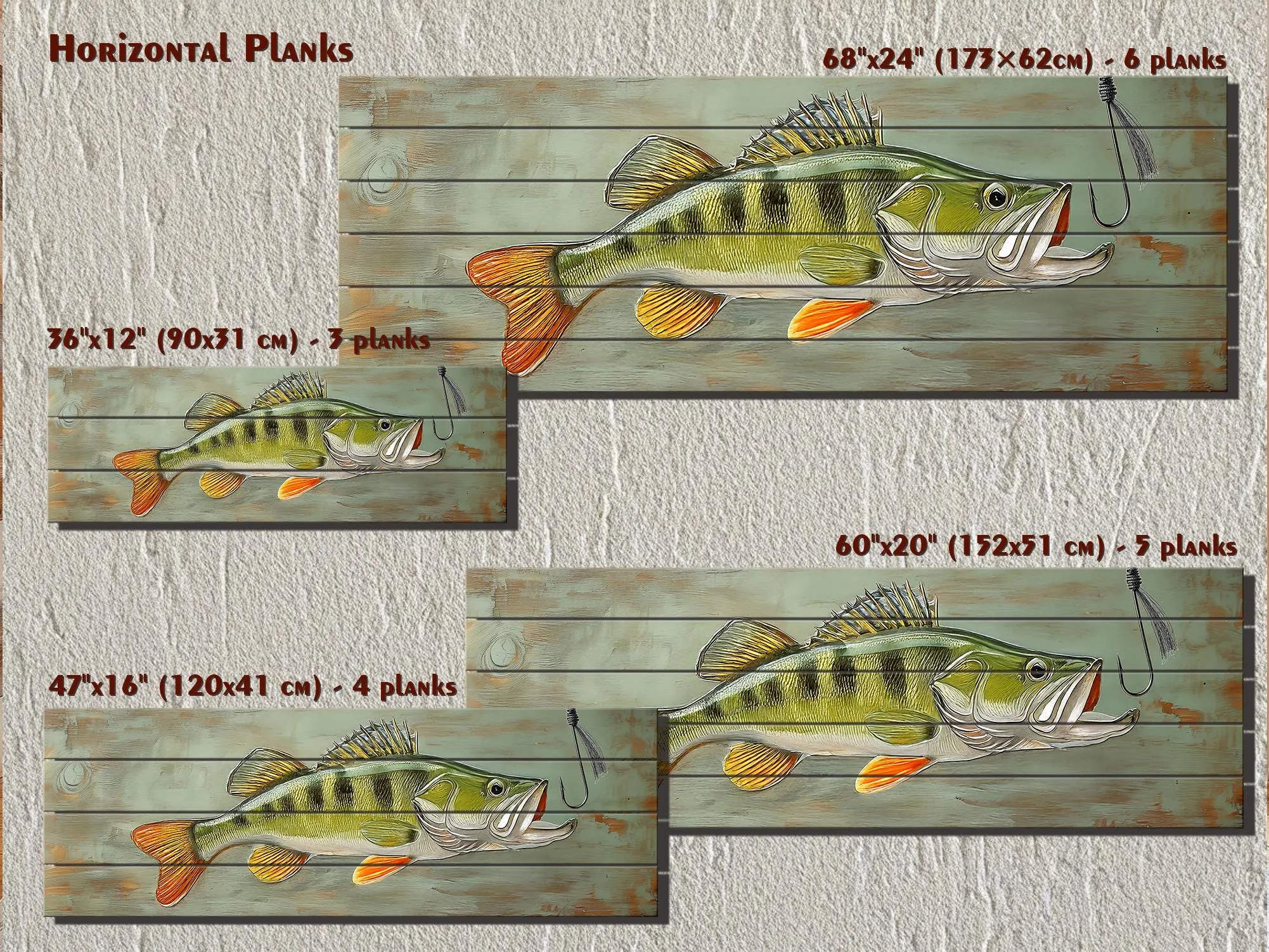 Walleye Fish Long Horizontal Real Wood Wall Art For Fishing Cabin Decor